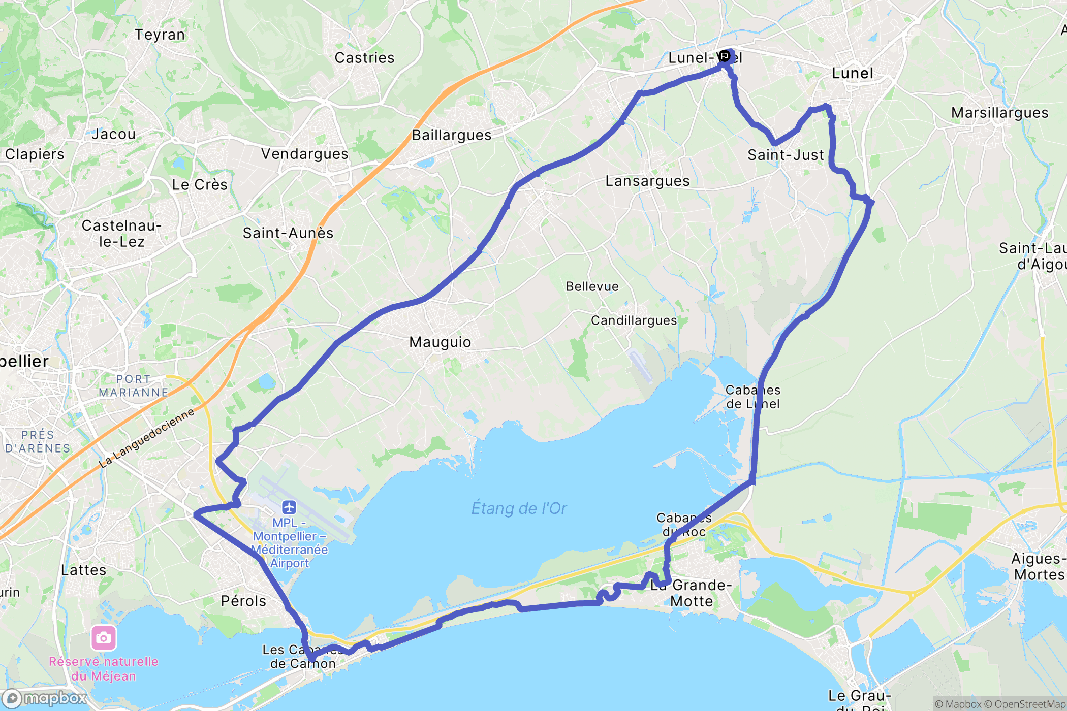 Lunel-Viel : carte du parcours de randonnée - France