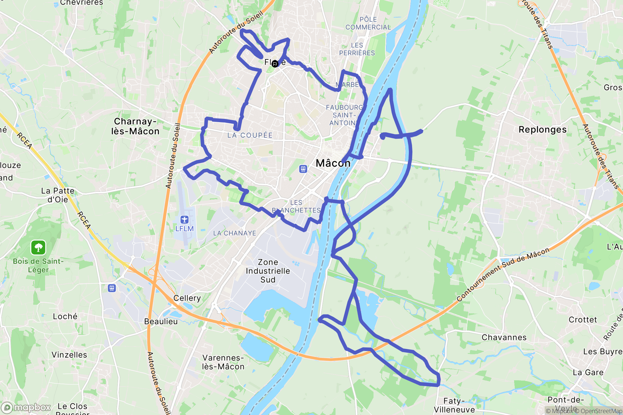 Mâcon : carte du parcours de randonnée - France