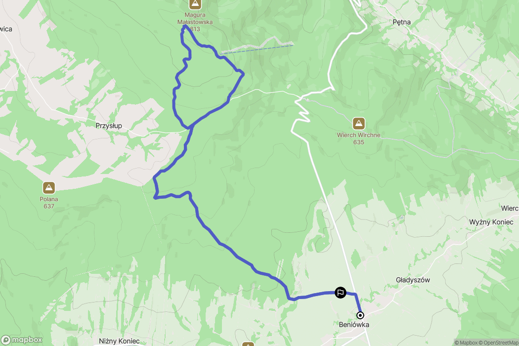 Gładyszów: mapa trasy - Poland
