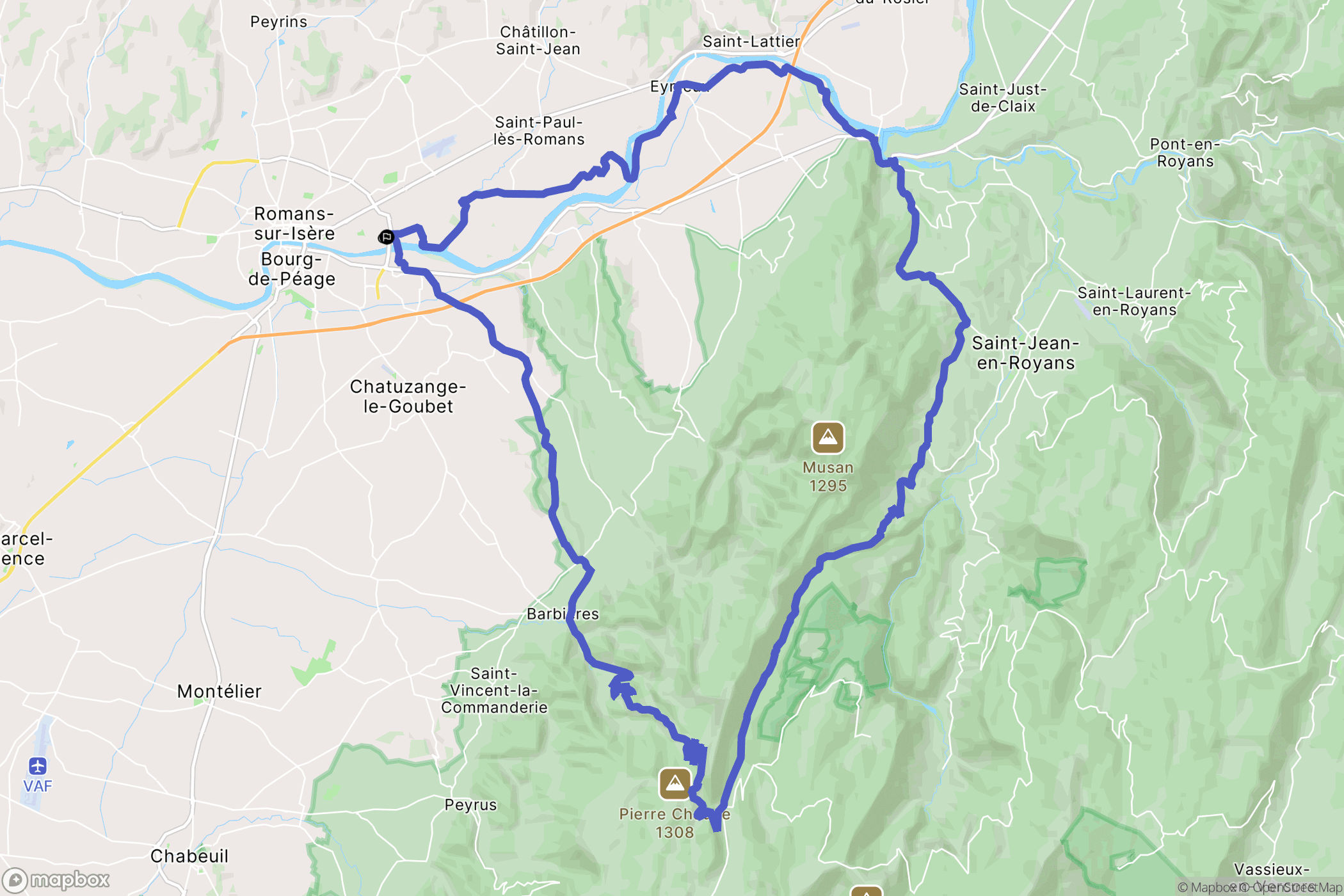 Romans-sur-Isère : carte du parcours de randonnée - France