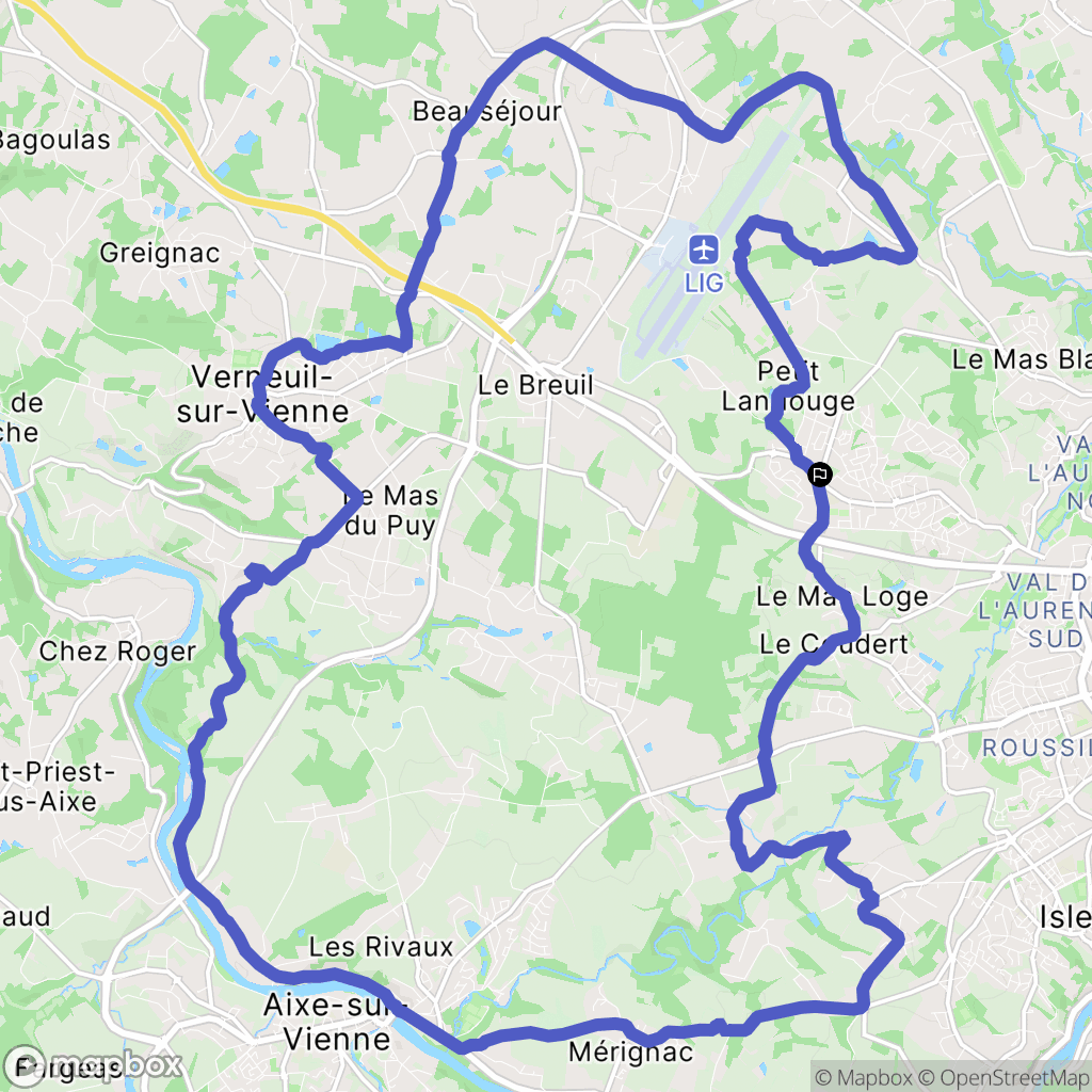 Limoges : carte du parcours de randonnée - France