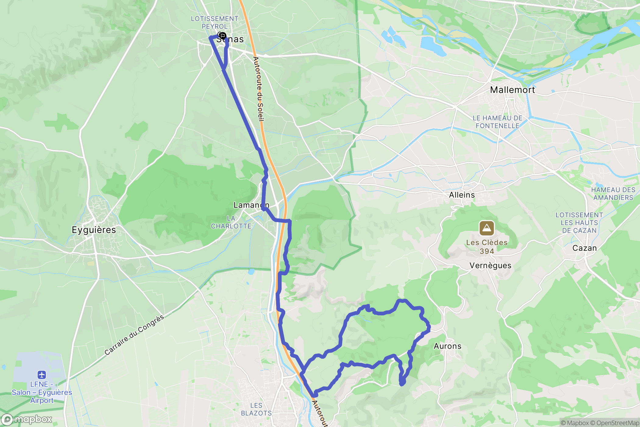 Sénas : carte du parcours de randonnée - France