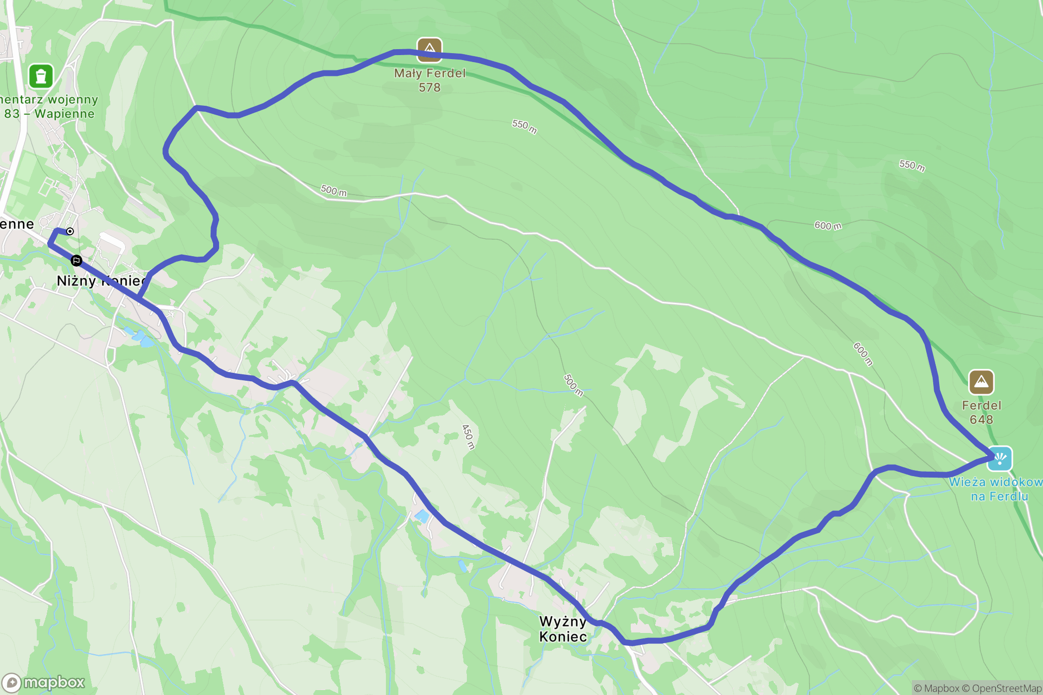 Wapienne: mapa trasy - Poland