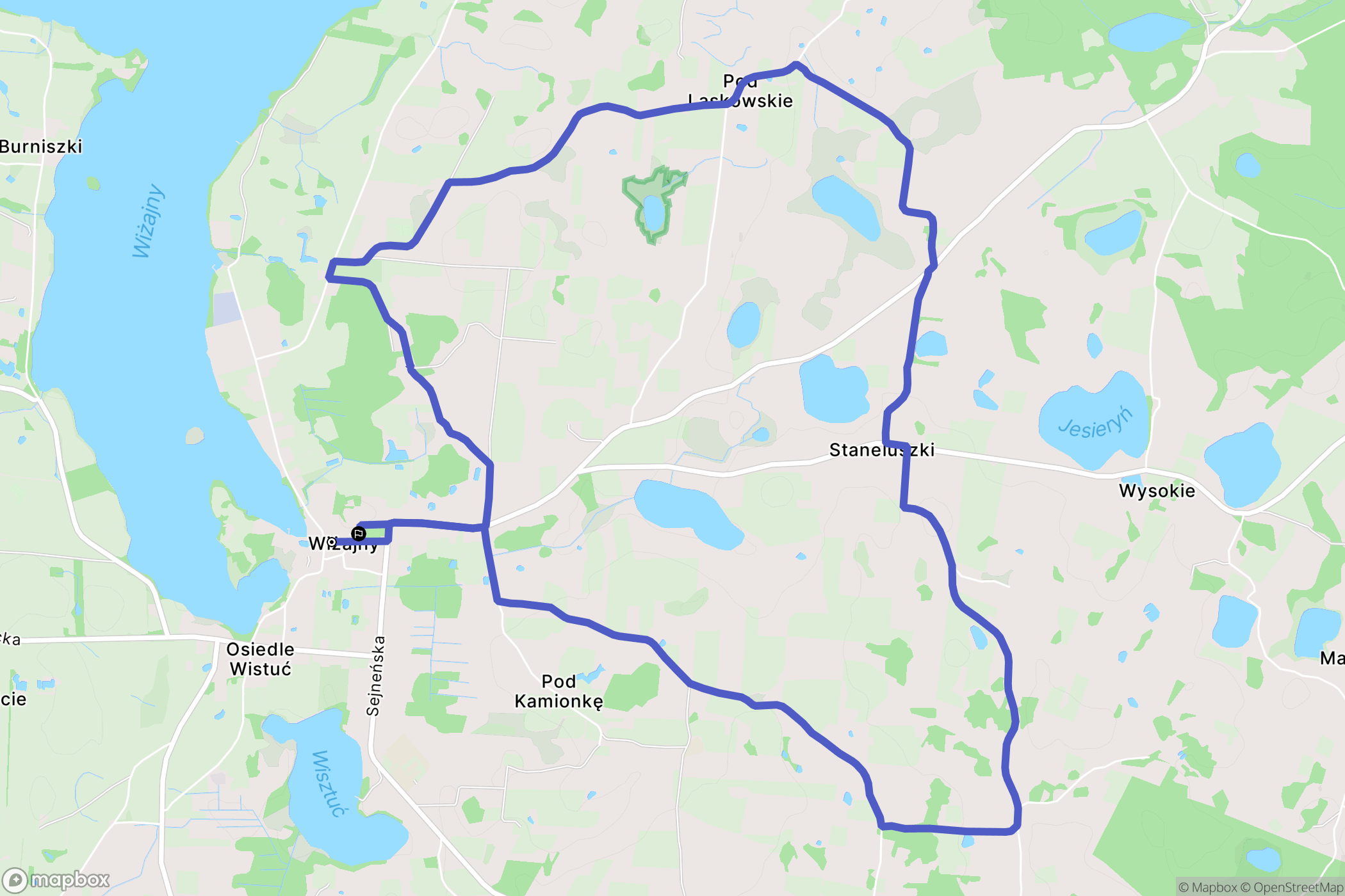 Wiżajny: mapa trasy - Poland
