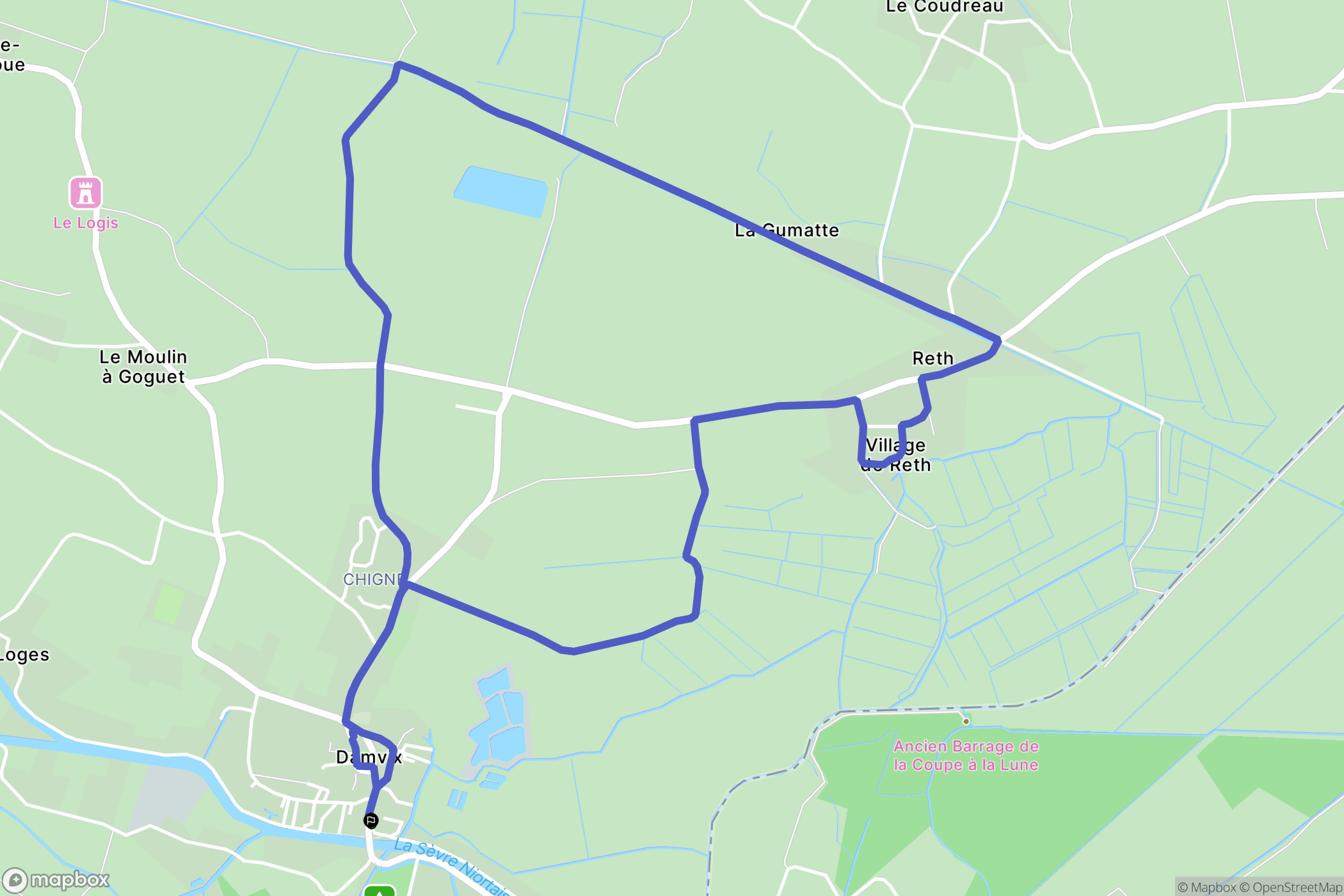 Damvix : carte du parcours de randonnée - France