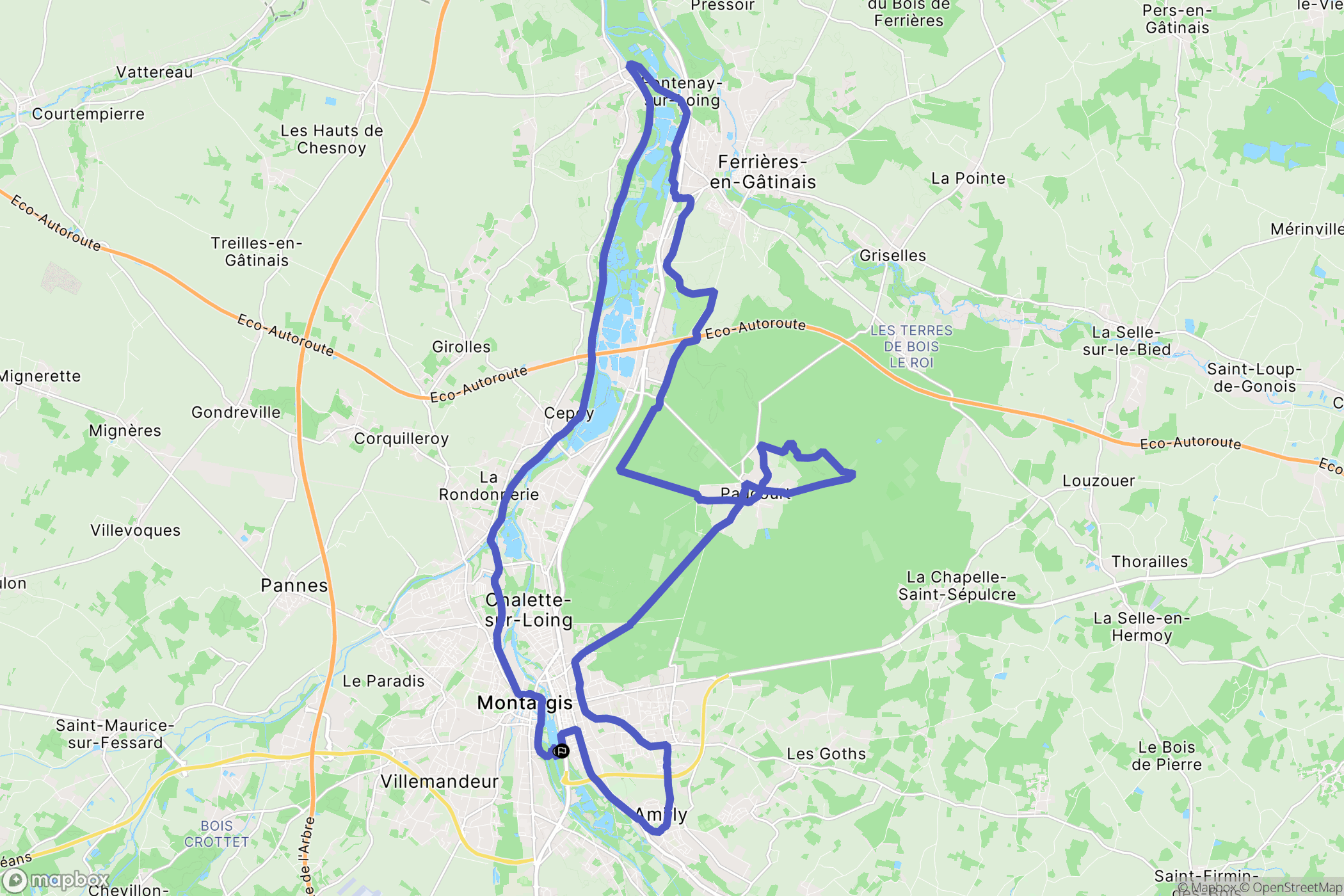 Montargis : carte du parcours de randonnée - France
