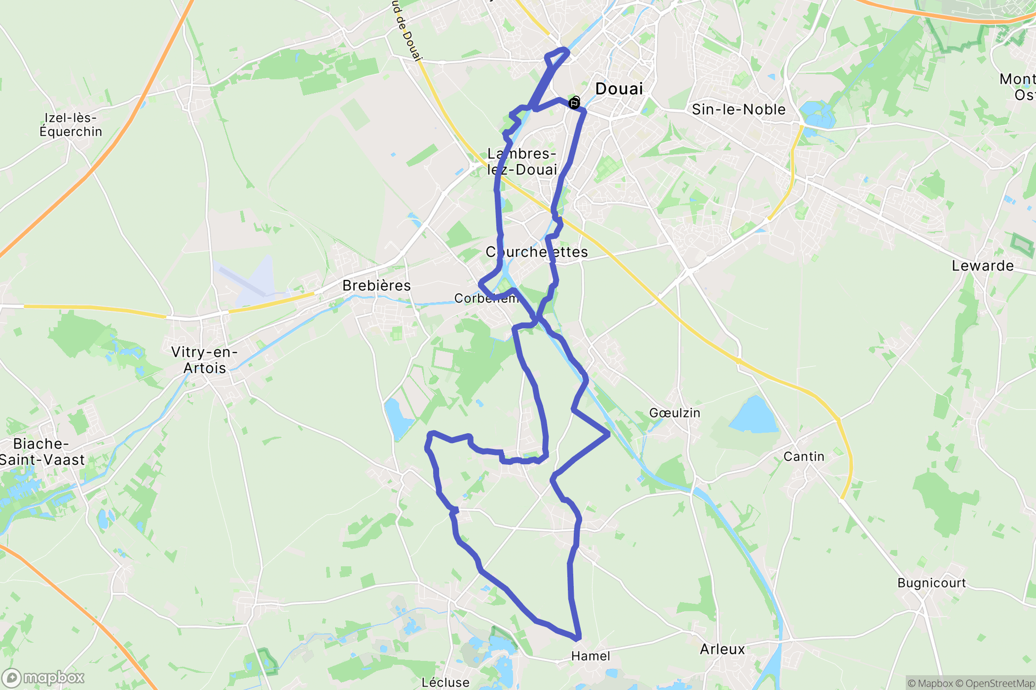 Douai : carte du parcours de randonnée - France