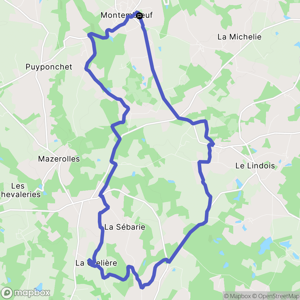Montembœuf : carte du parcours de randonnée - France