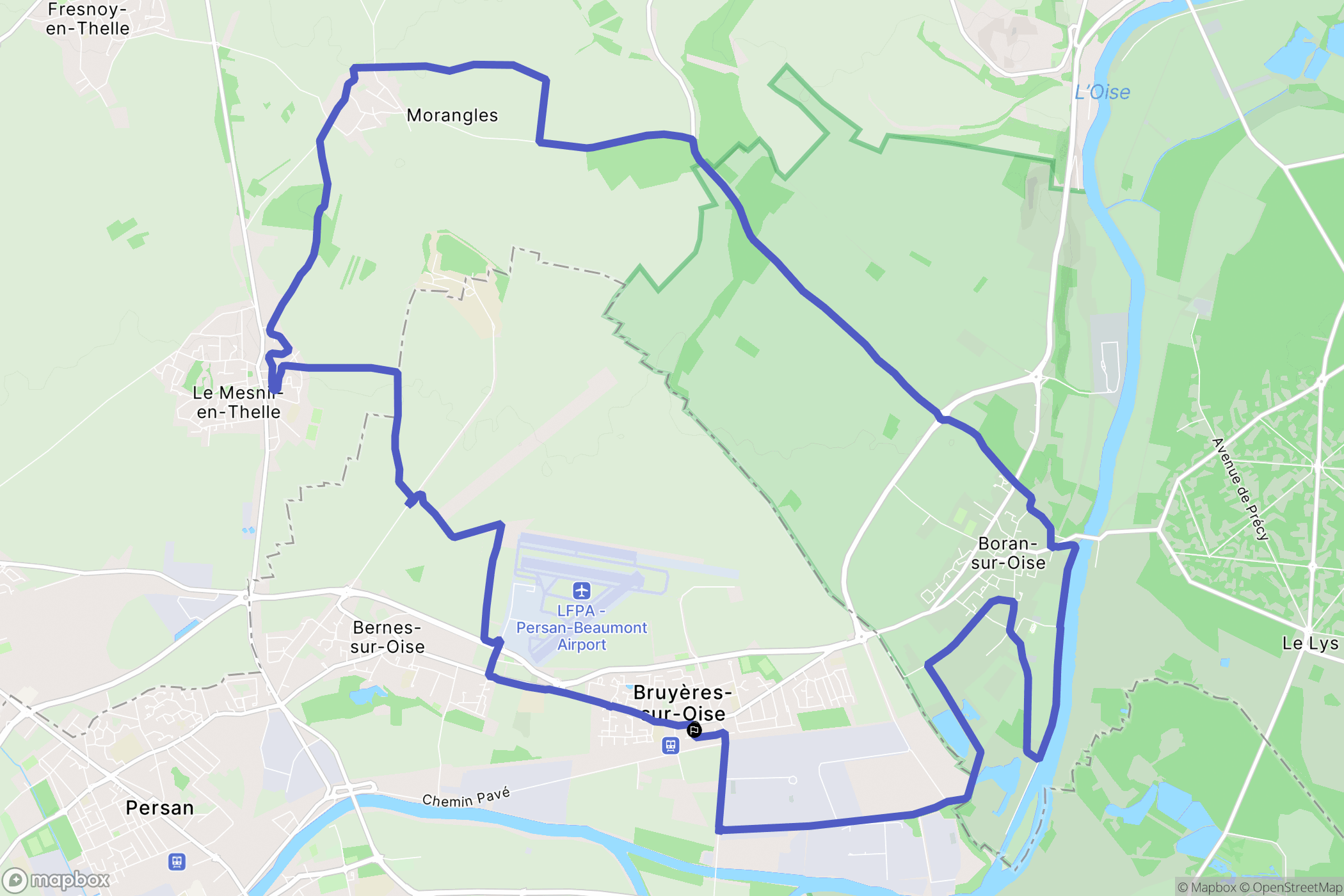 Bruyères-sur-Oise : carte du parcours de randonnée - France