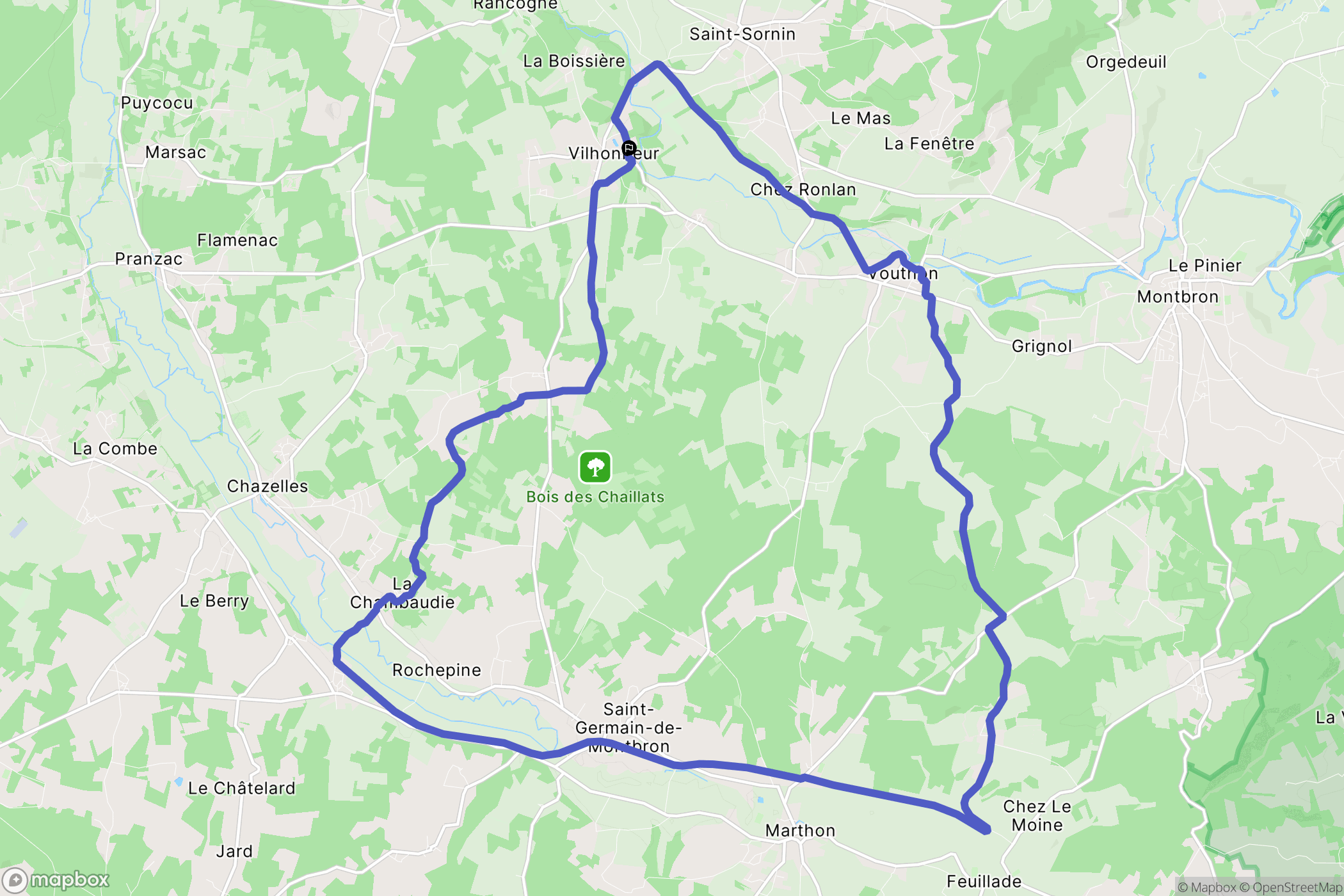Moulins-sur-Tardoire : carte du parcours de randonnée - France