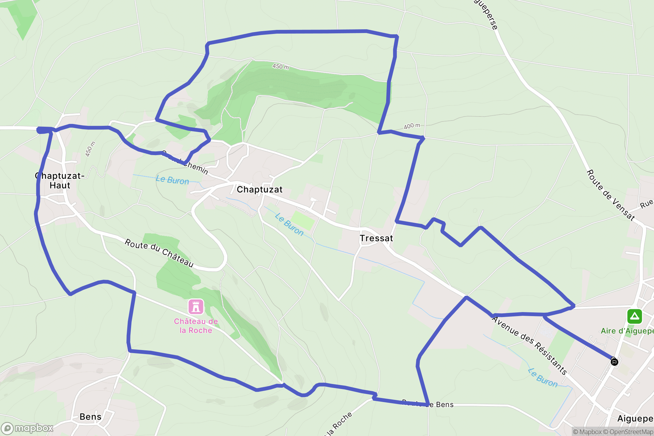 Aigueperse : carte du parcours de randonnée - France