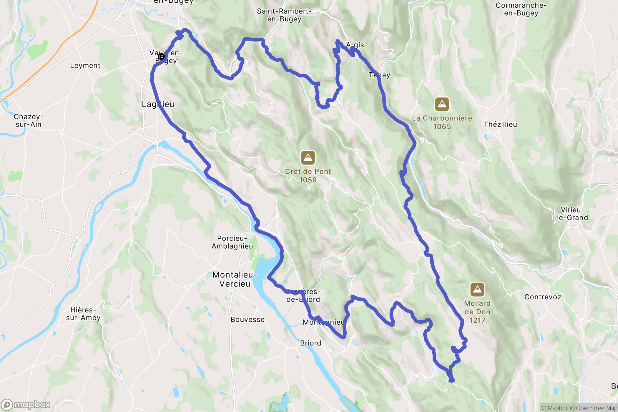 Vaux-en-Bugey : carte du parcours de randonnée - France
