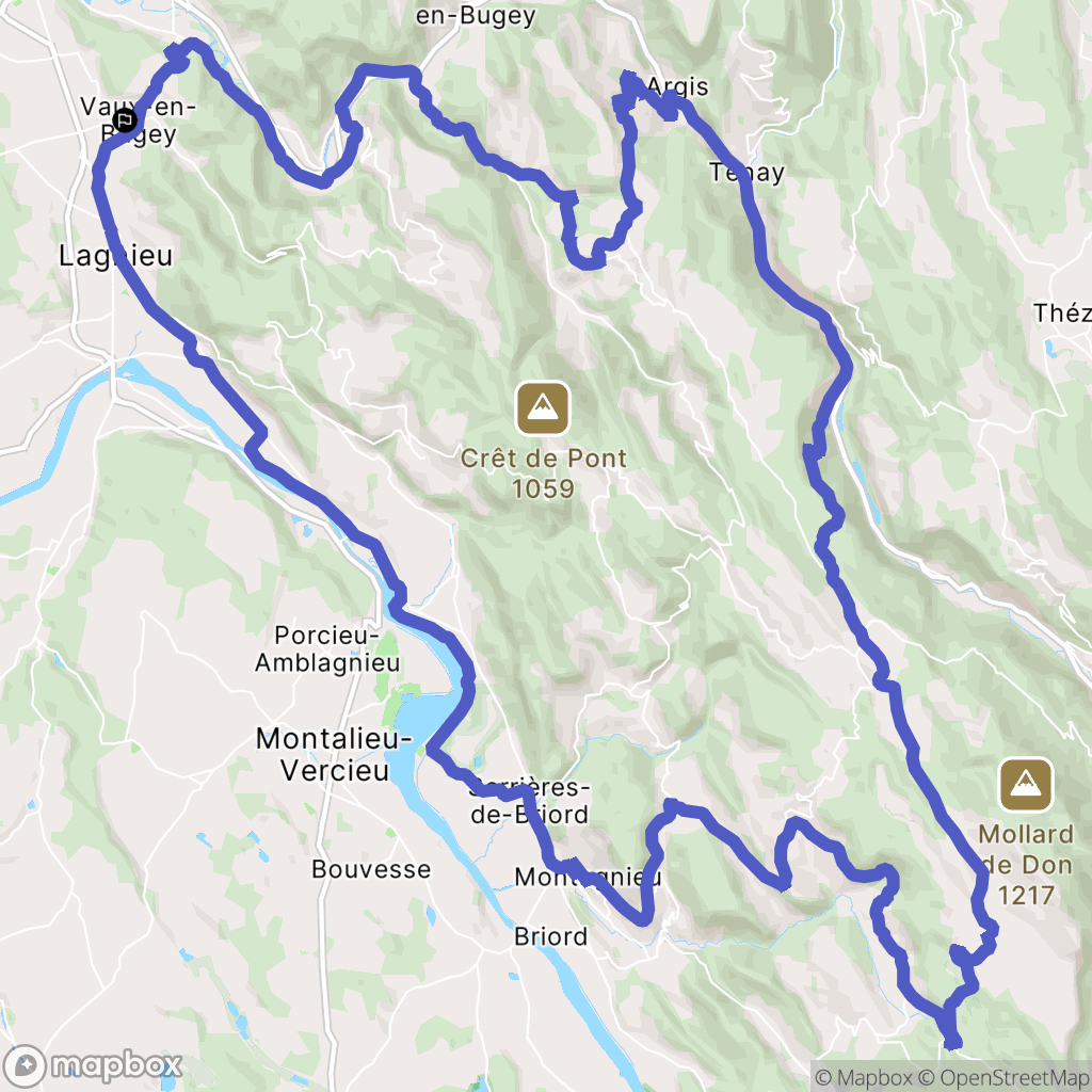 Vaux-en-Bugey : carte du parcours de randonnée - France