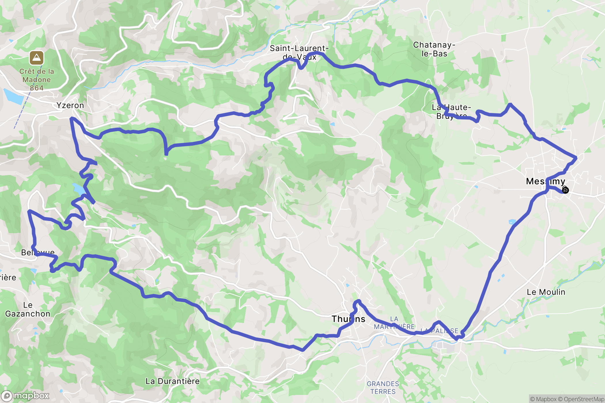 Messimy : carte du parcours de randonnée - France