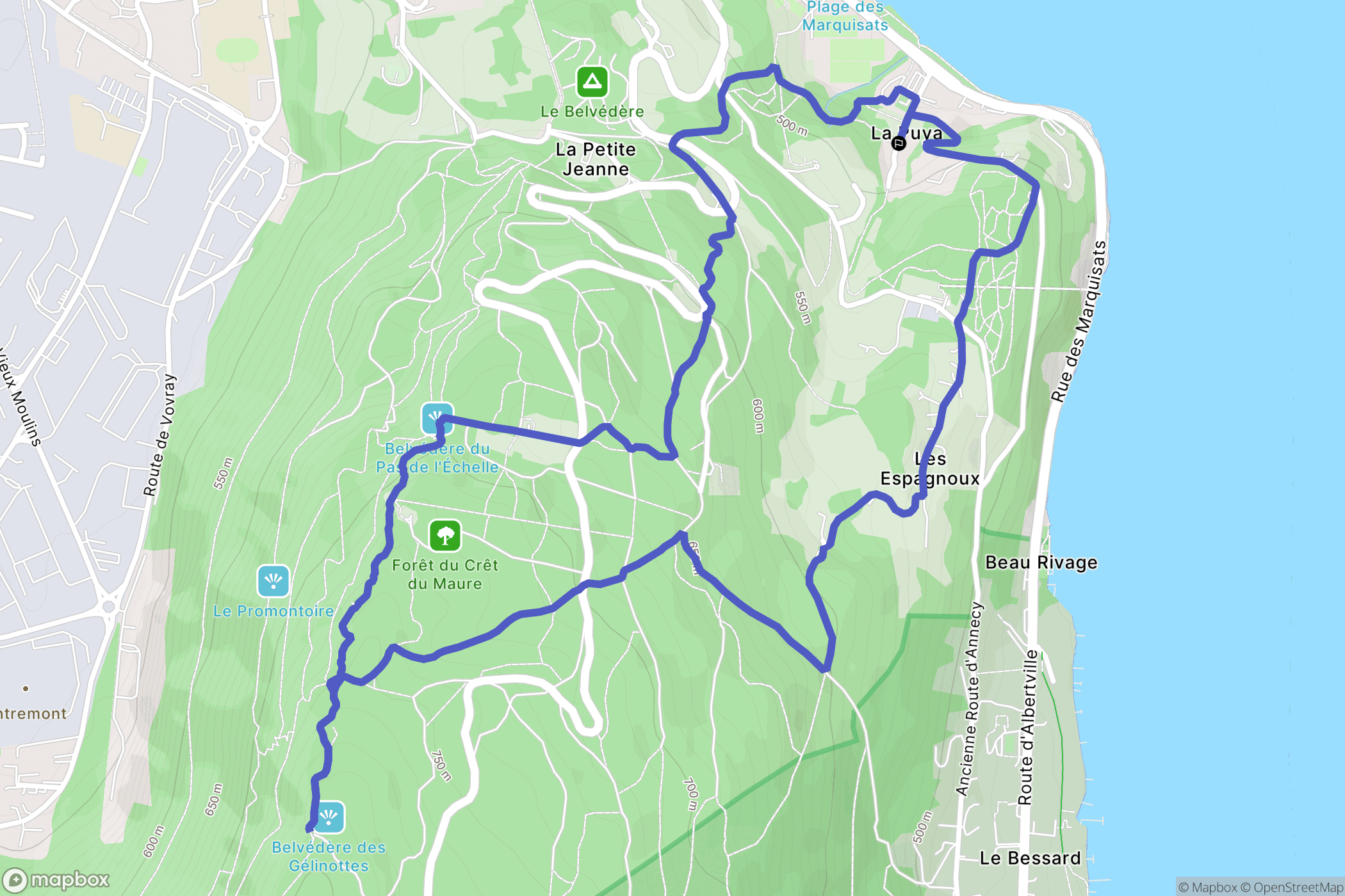 Annecy : carte du parcours de randonnée - France