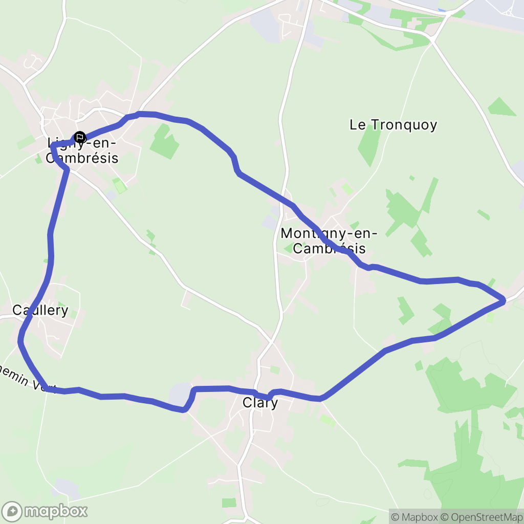Ligny-en-Cambrésis : carte du parcours de randonnée - France