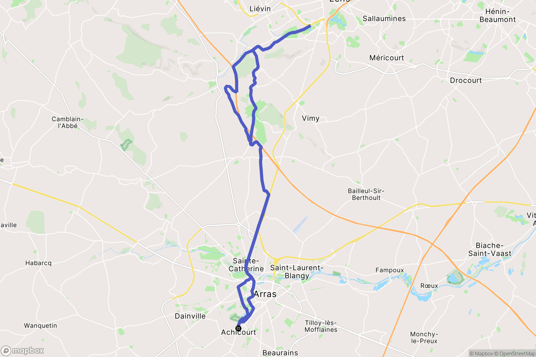 Achicourt : carte du parcours de randonnée - France