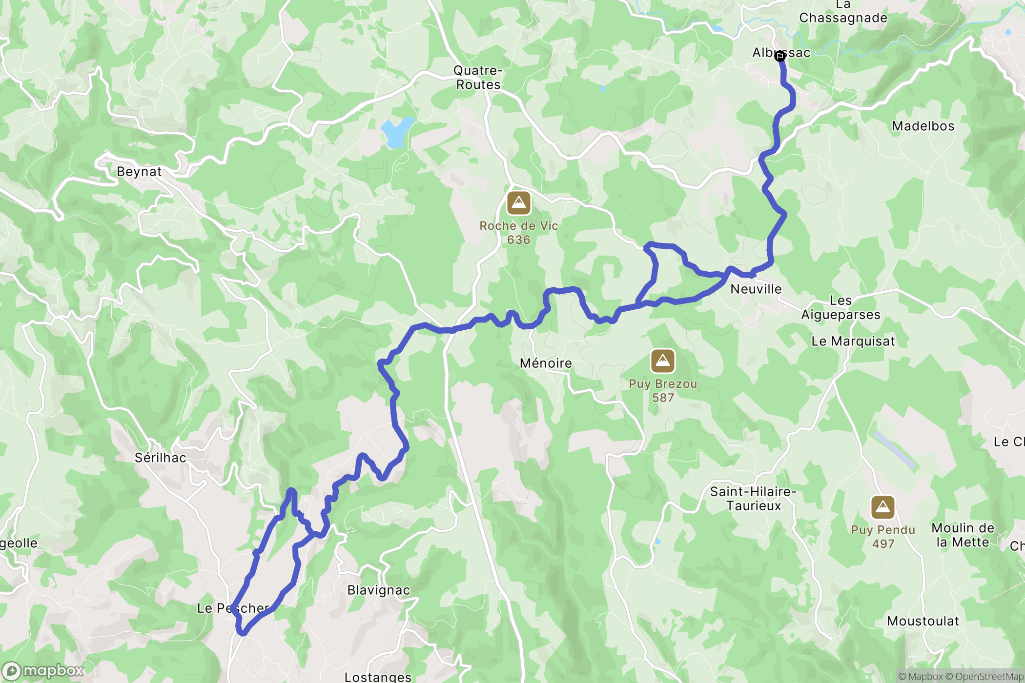Albussac : carte du parcours de randonnée - France