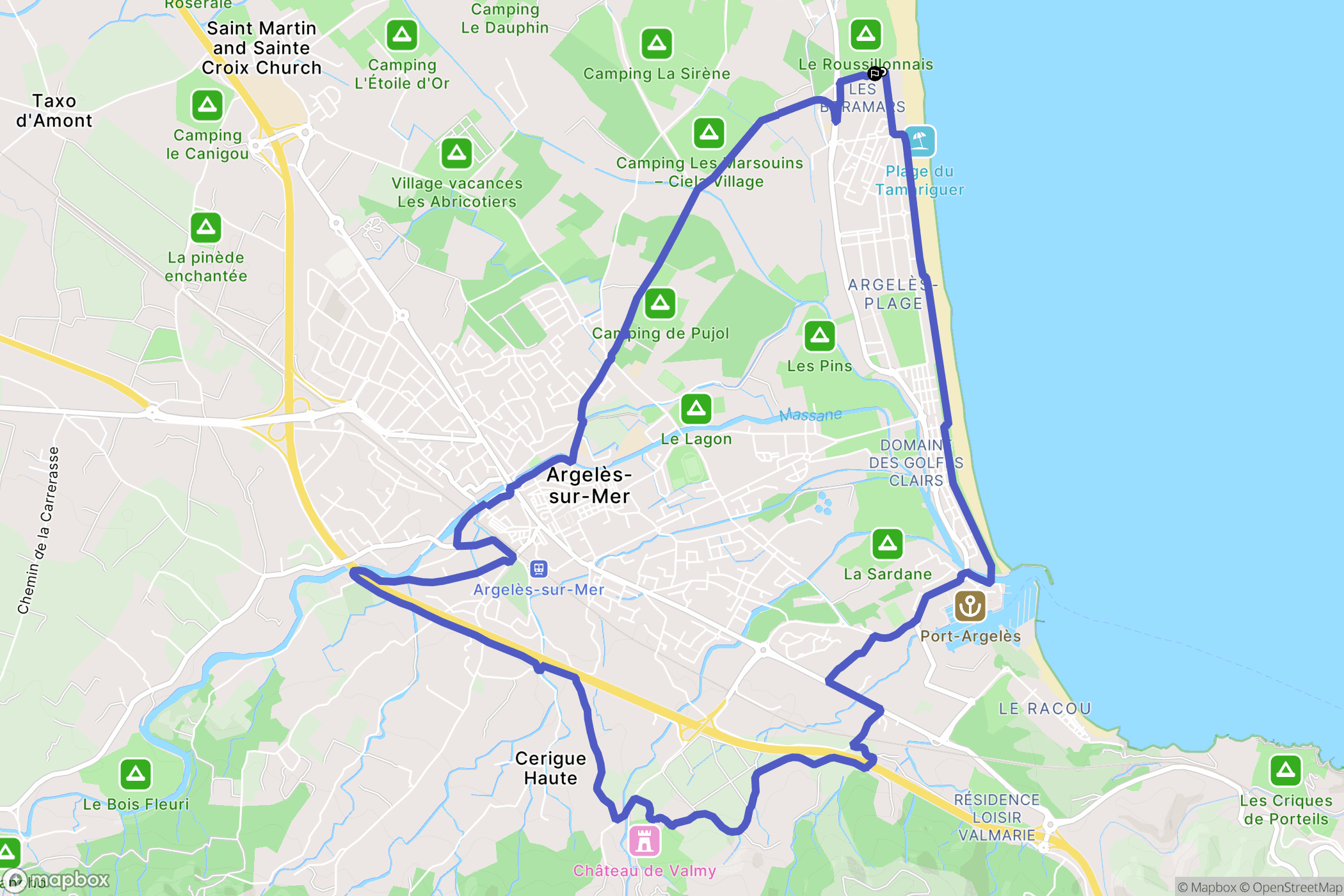 Argelès-sur-Mer : carte du parcours de randonnée - France