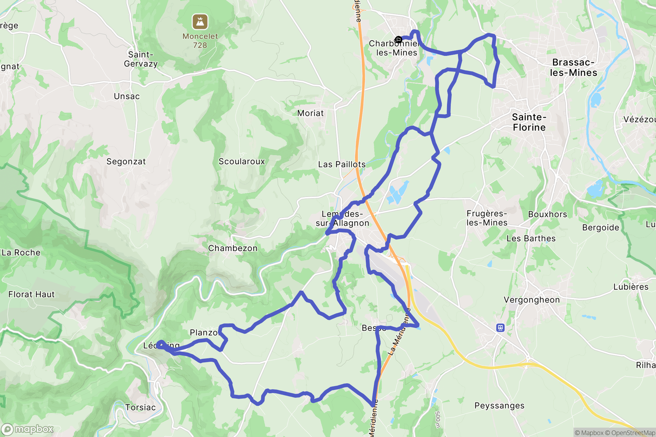 Charbonnier-les-Mines : carte du parcours de randonnée - France