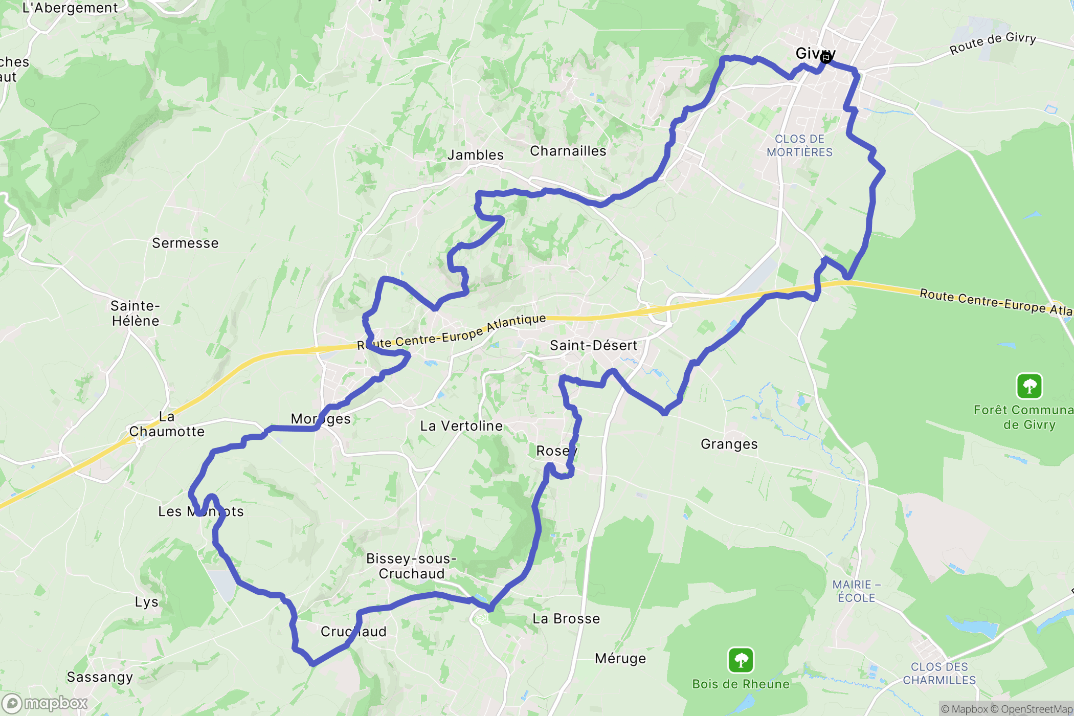 Givry : carte du parcours de randonnée - France