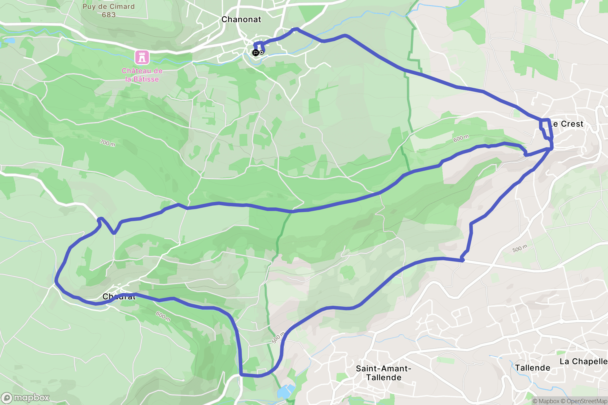 Chanonat : carte du parcours de randonnée - France
