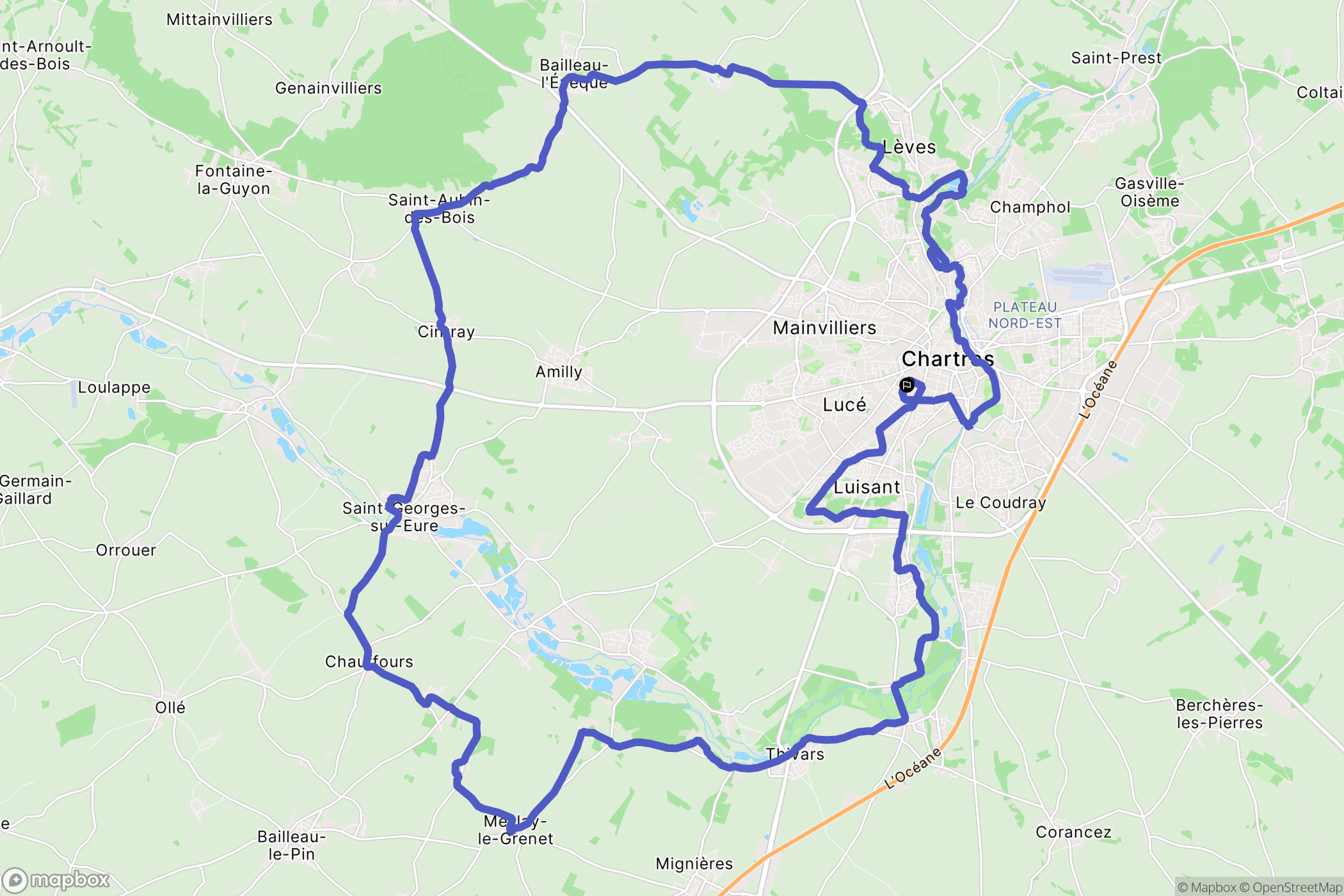 Chartres : carte du parcours de randonnée - France