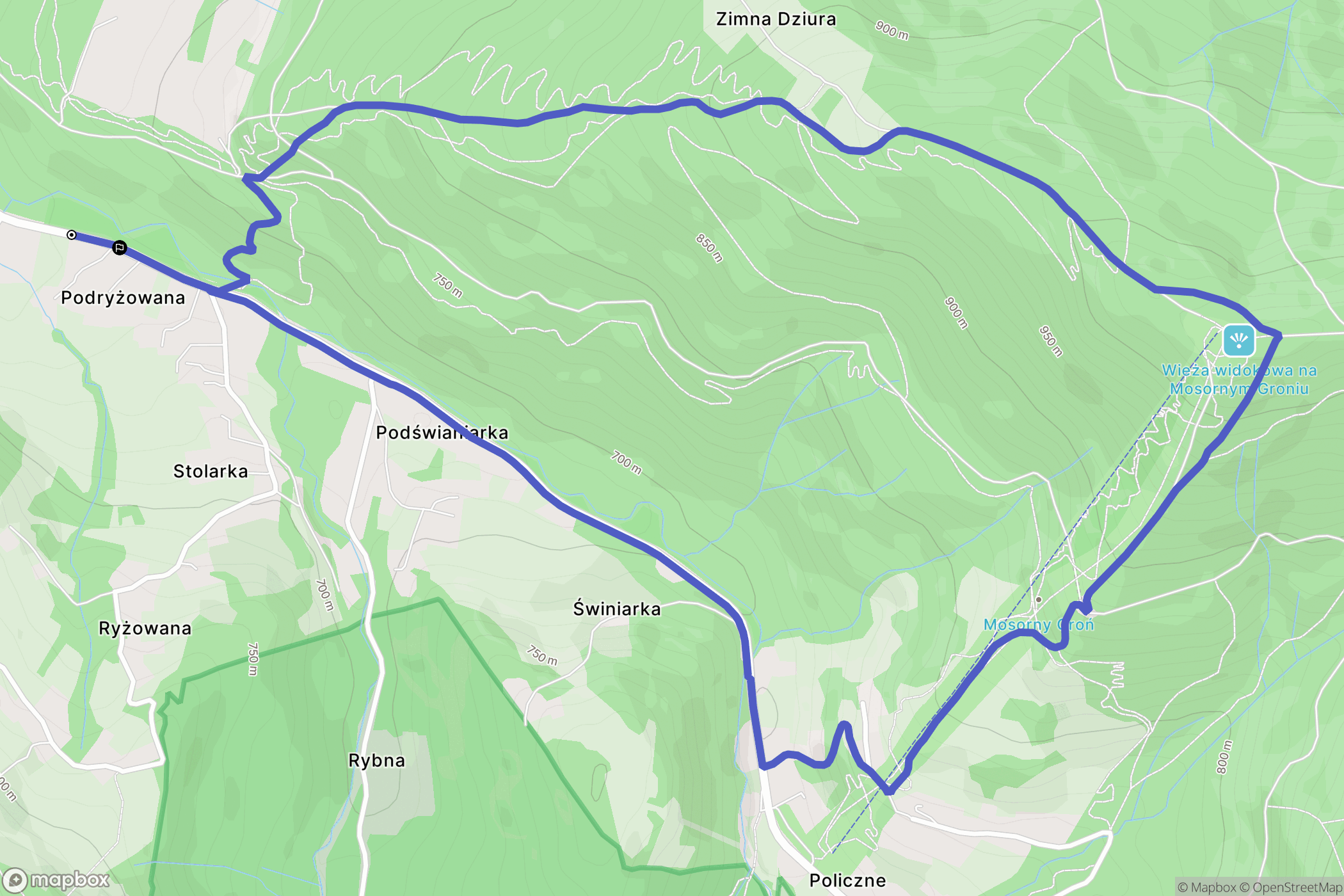 Zawoja: mapa trasy - Poland