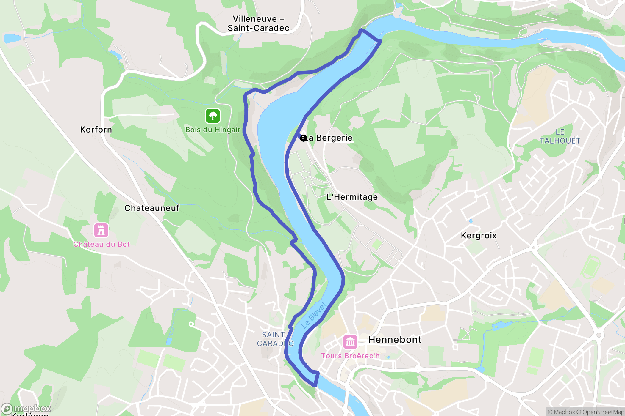 Hennebont : carte du parcours de randonnée - France