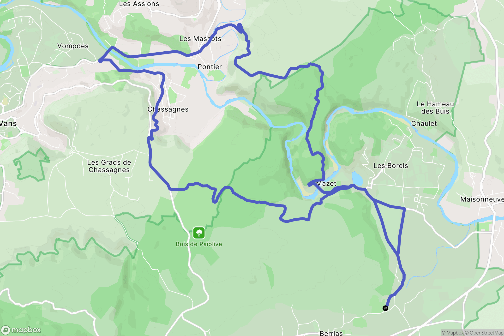 Berrias-et-Casteljau : carte du parcours de randonnée - France