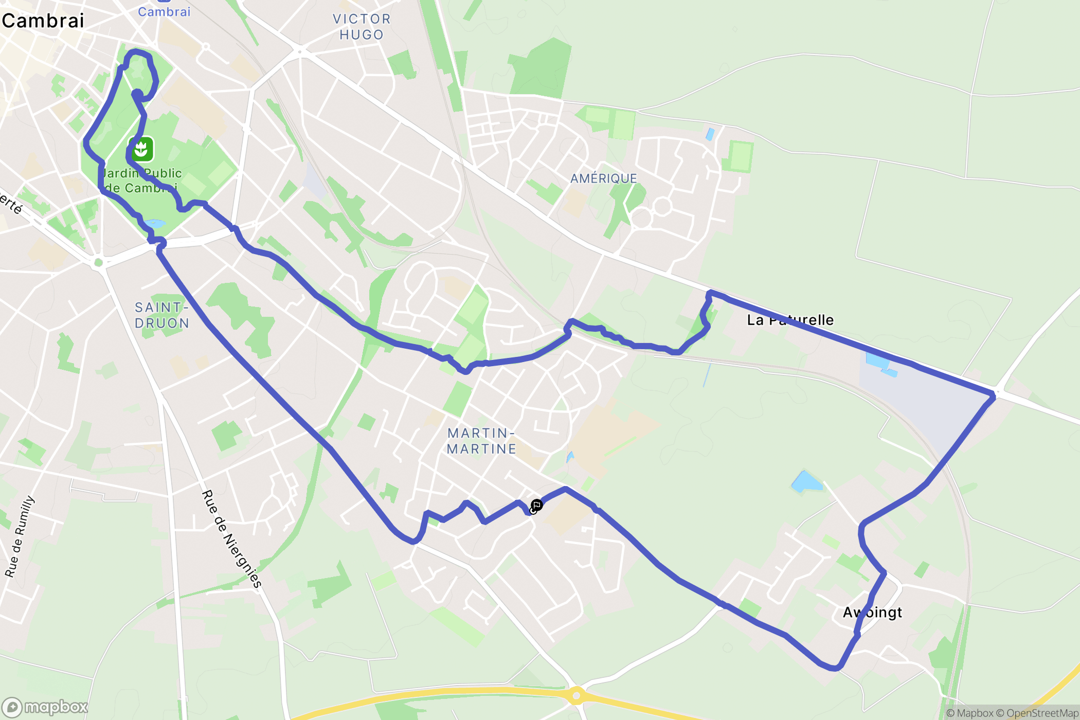 Cambrai : carte du parcours de randonnée - France