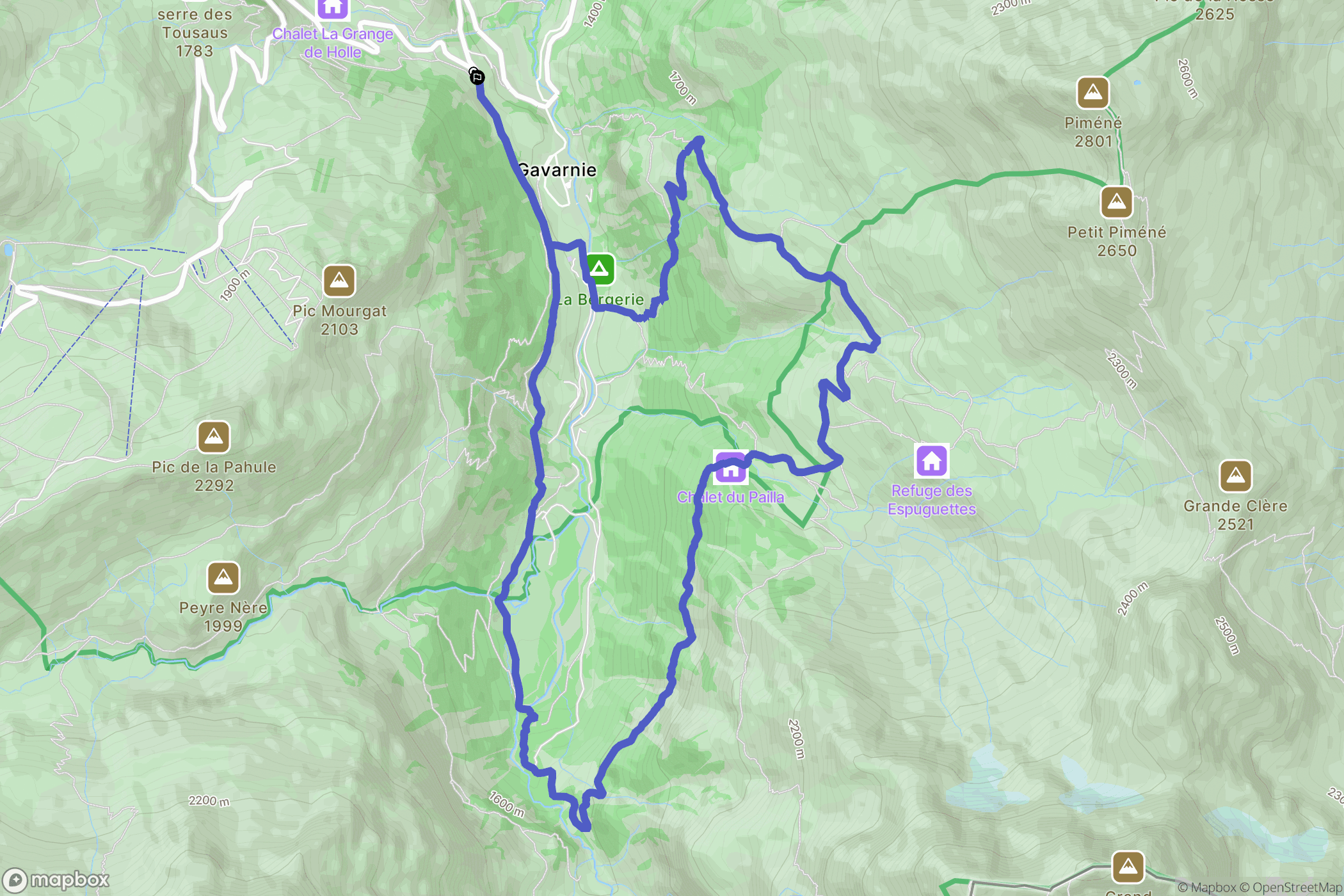 Gavarnie-Gèdre : carte du parcours de randonnée - France
