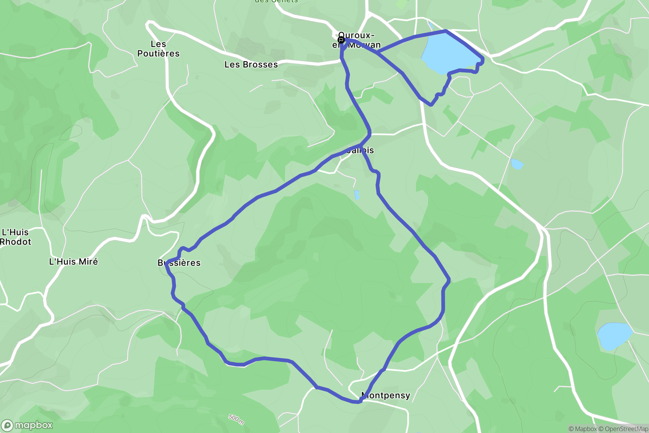 Ouroux-en-Morvan : carte du parcours de randonnée - France