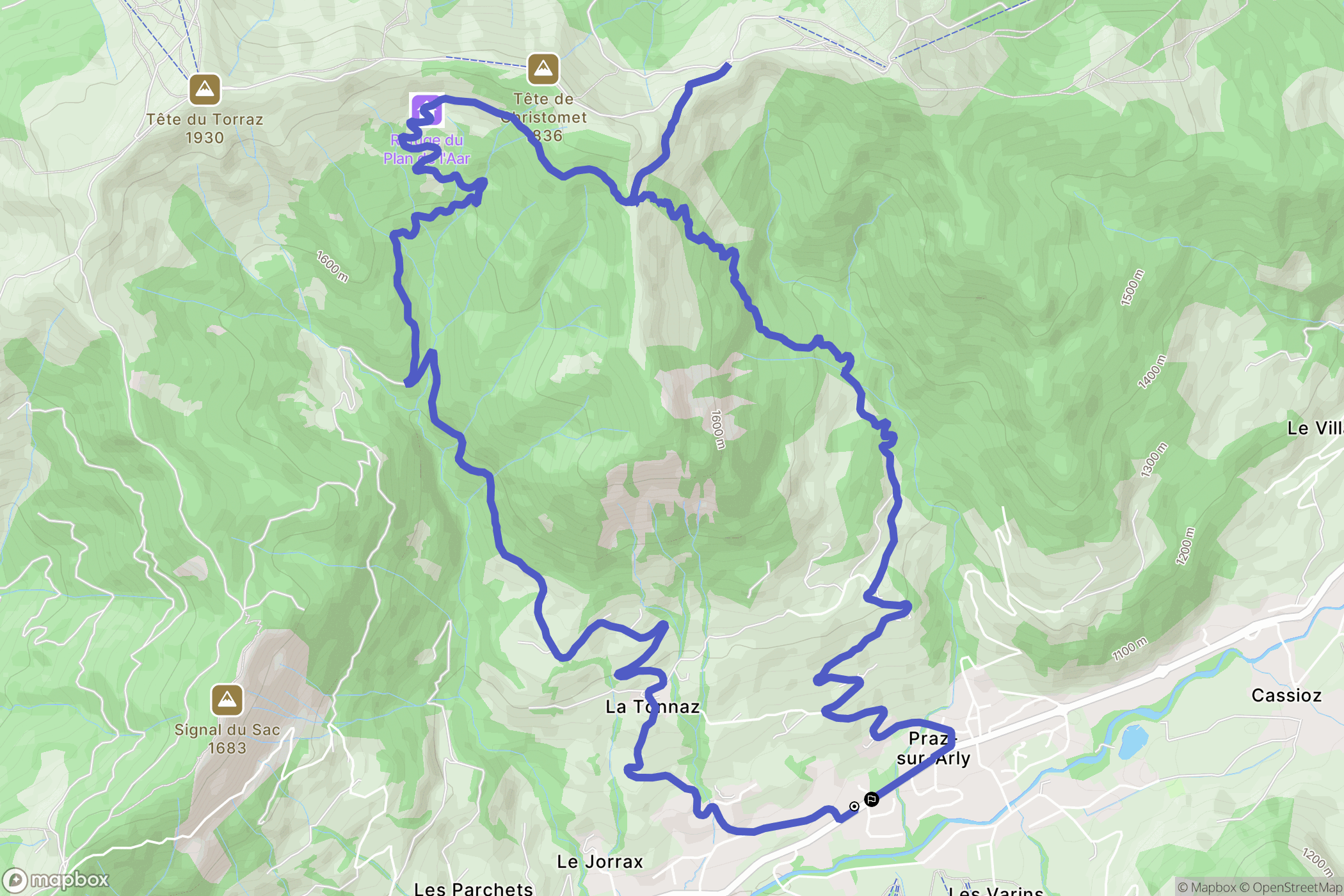 Praz-sur-Arly : carte du parcours de randonnée - France