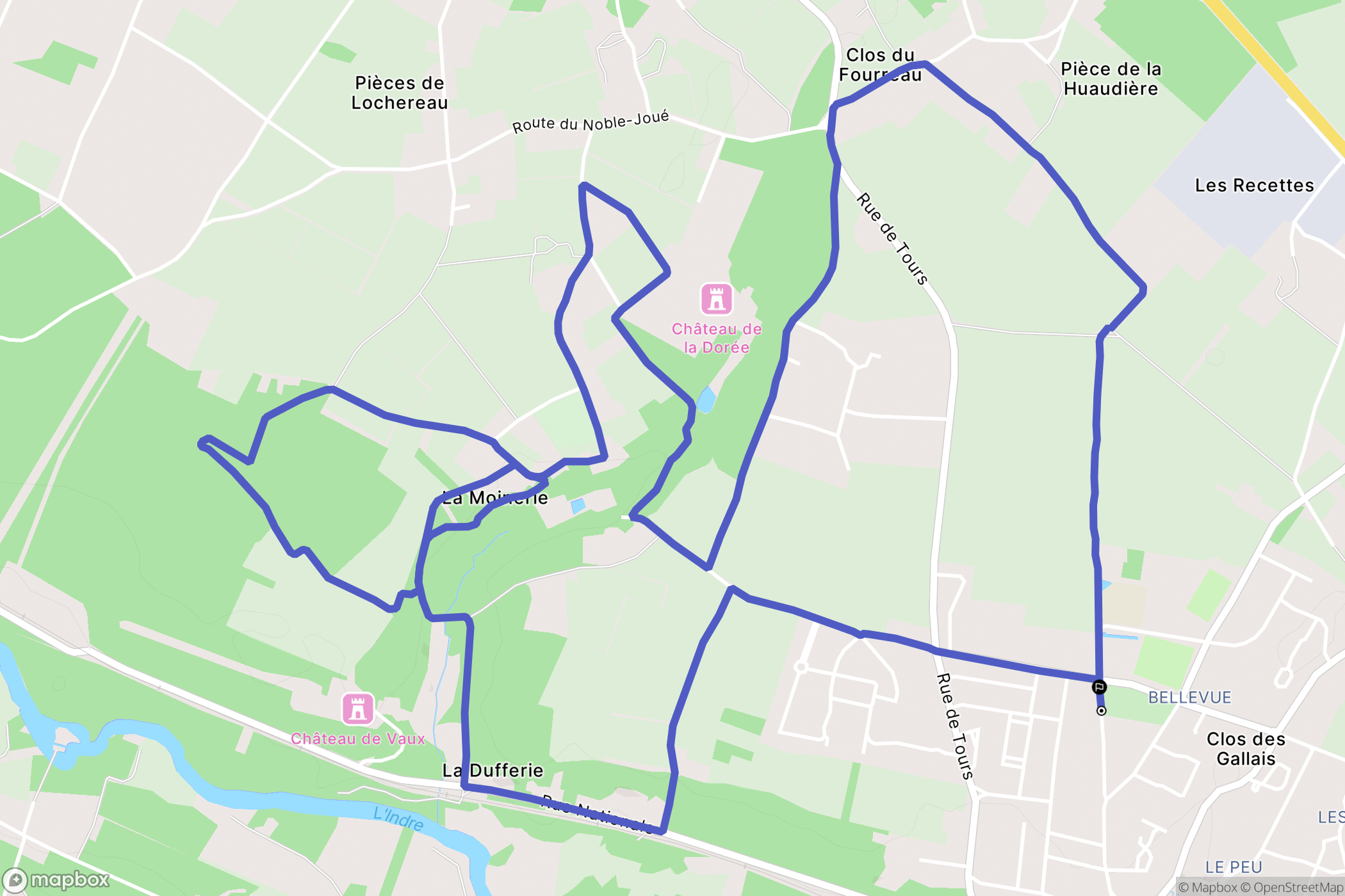 Esvres-sur-Indre : carte du parcours de randonnée - France