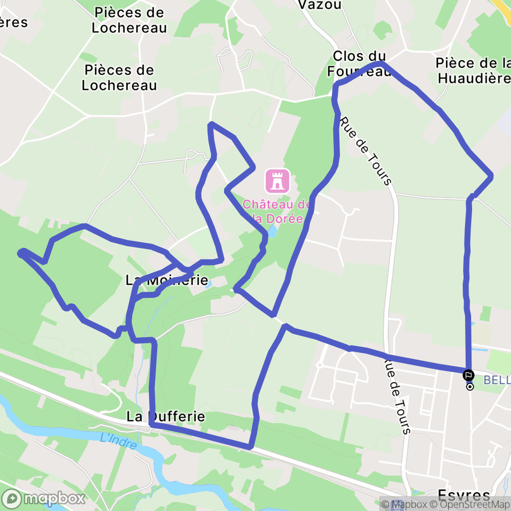 Esvres-sur-Indre : carte du parcours de randonnée - France