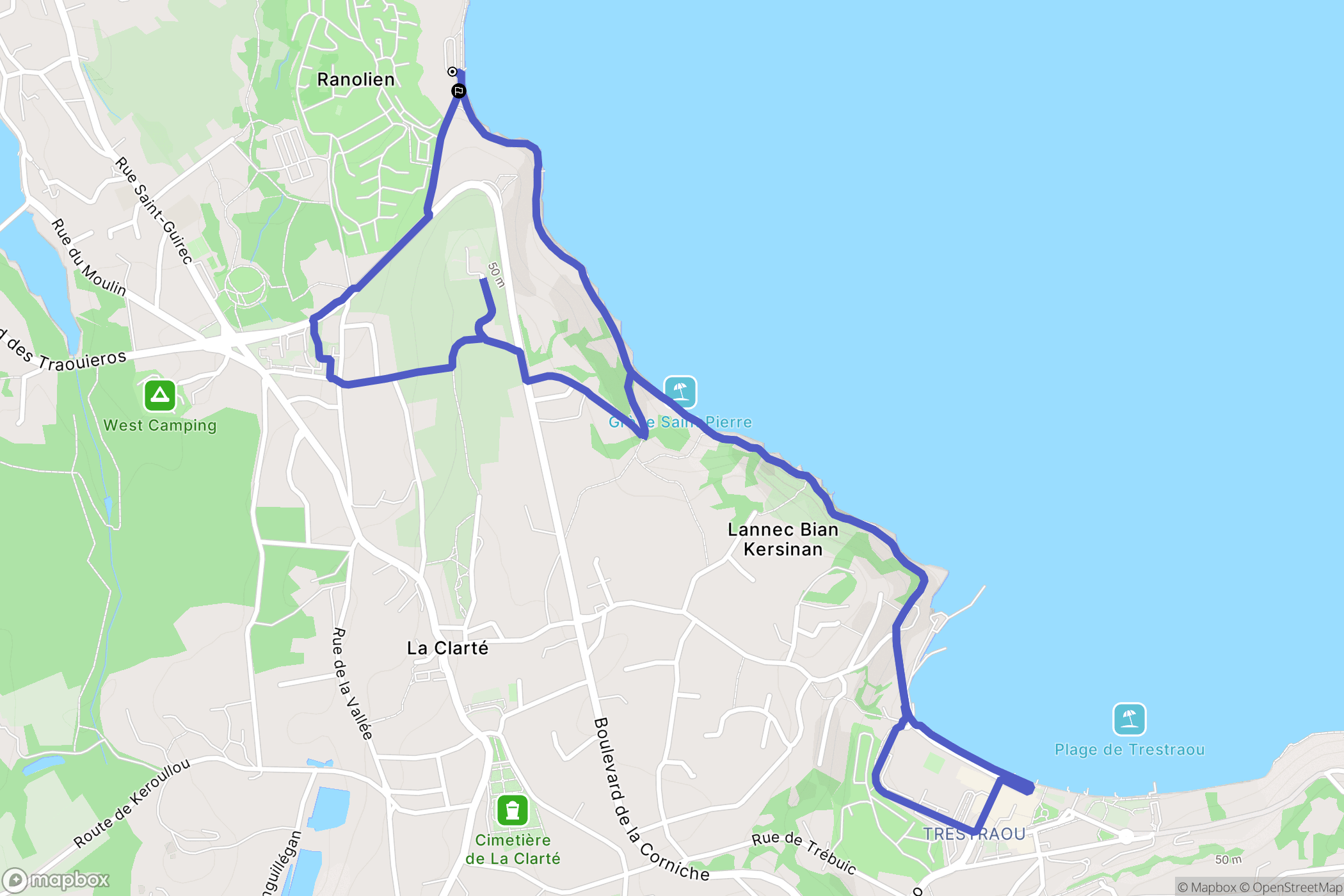 Perros-Guirec : carte du parcours de randonnée - France