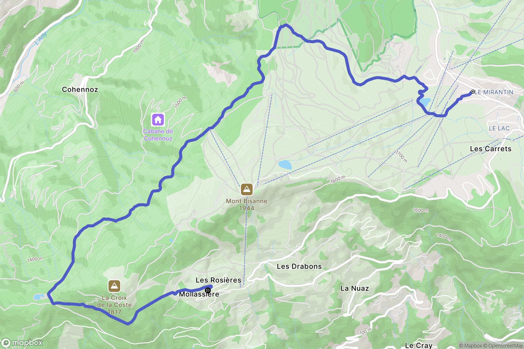 Hauteluce : carte du parcours de randonnée - France