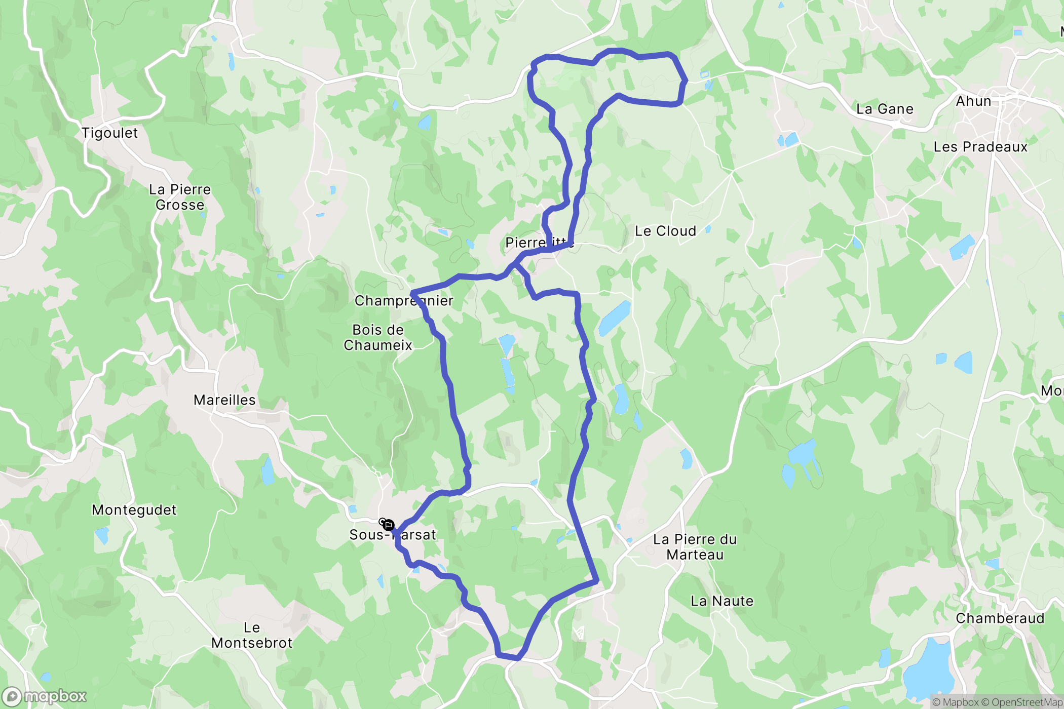 Sous-Parsat : carte du parcours de randonnée - France