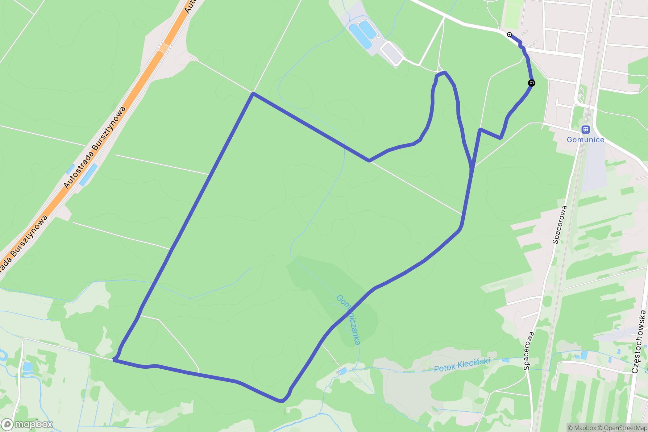 Gomunice: mapa trasy - Poland