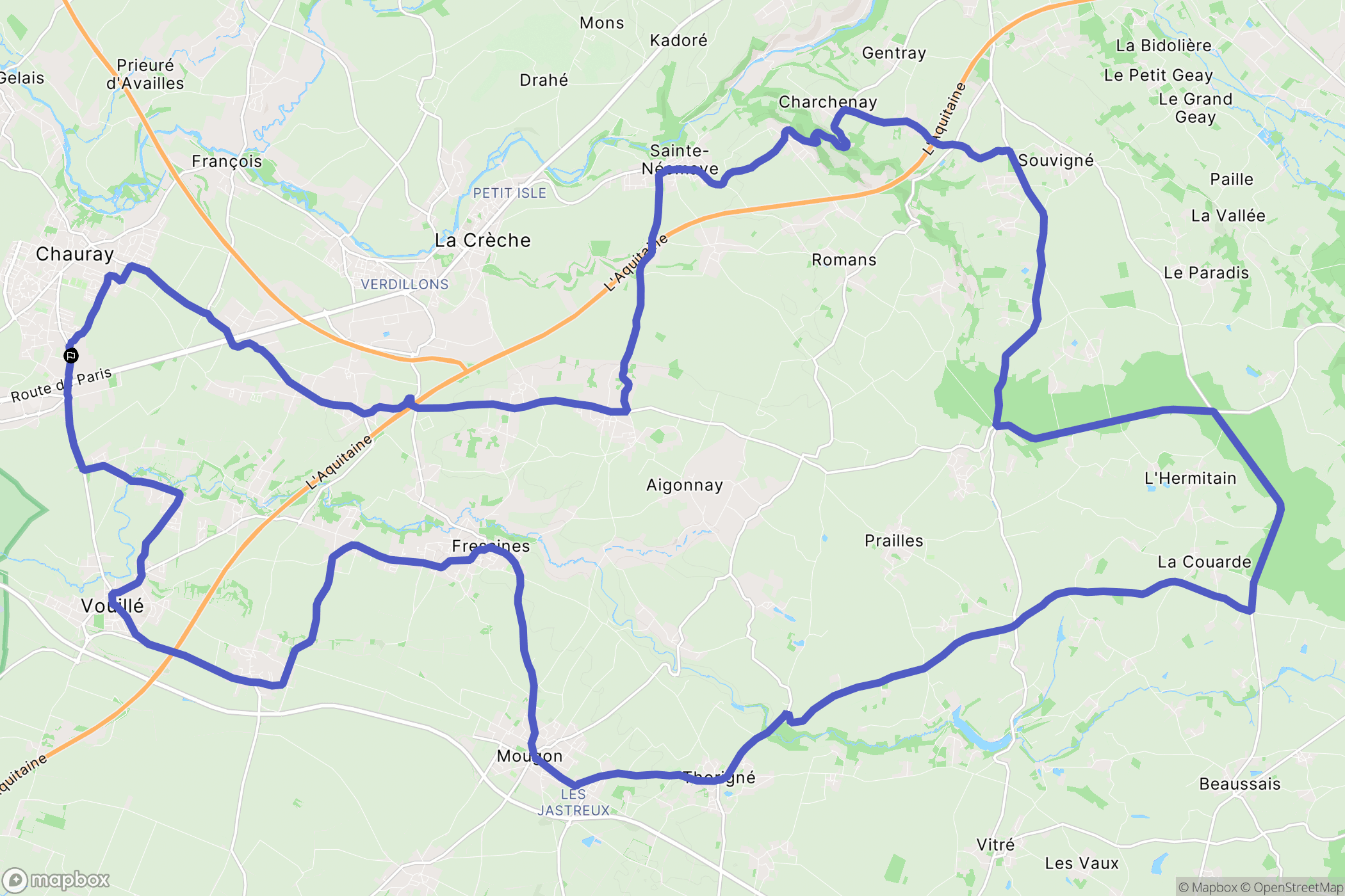 Chauray : carte du parcours de randonnée - France