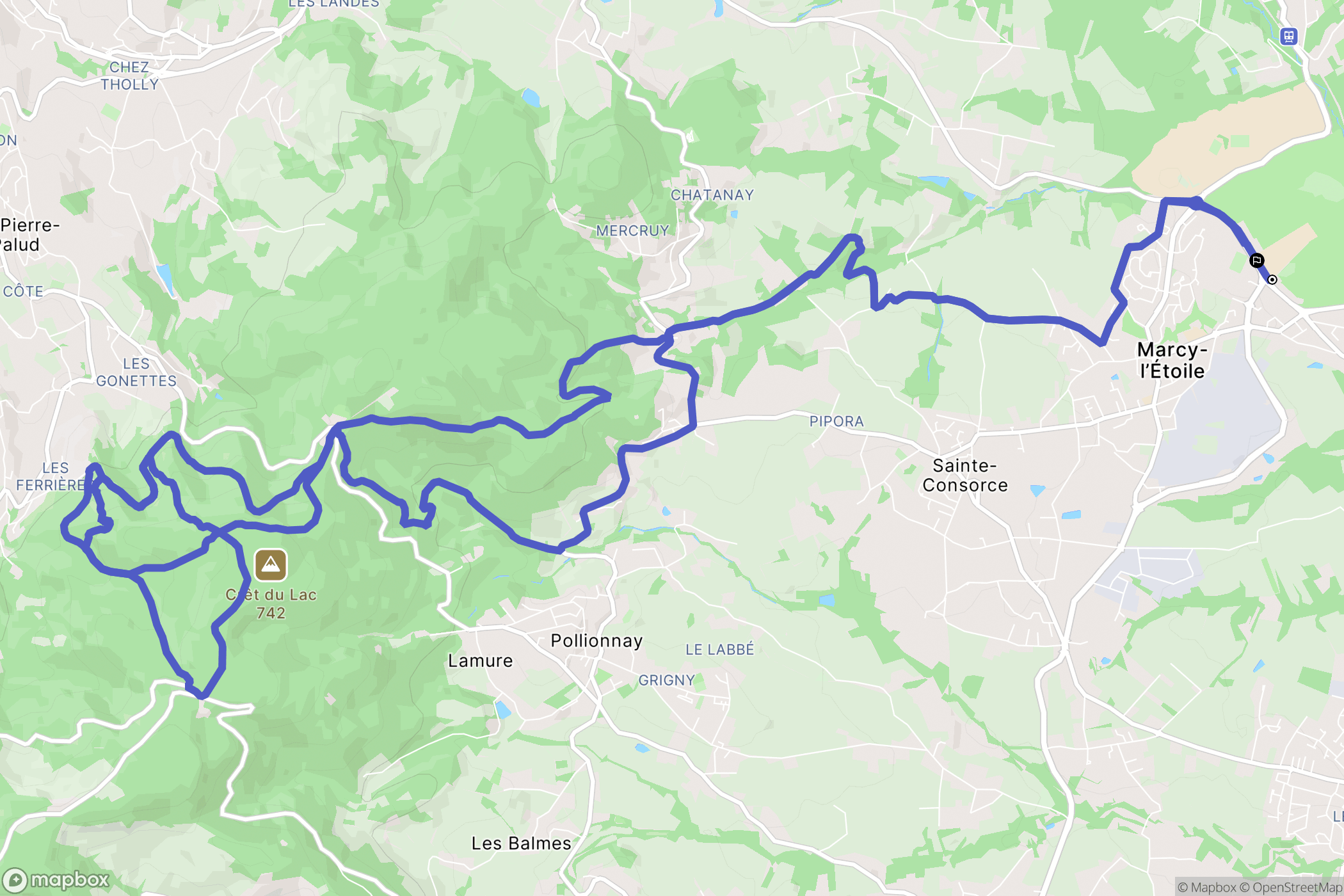 Marcy-l'Étoile : carte du parcours de randonnée - France