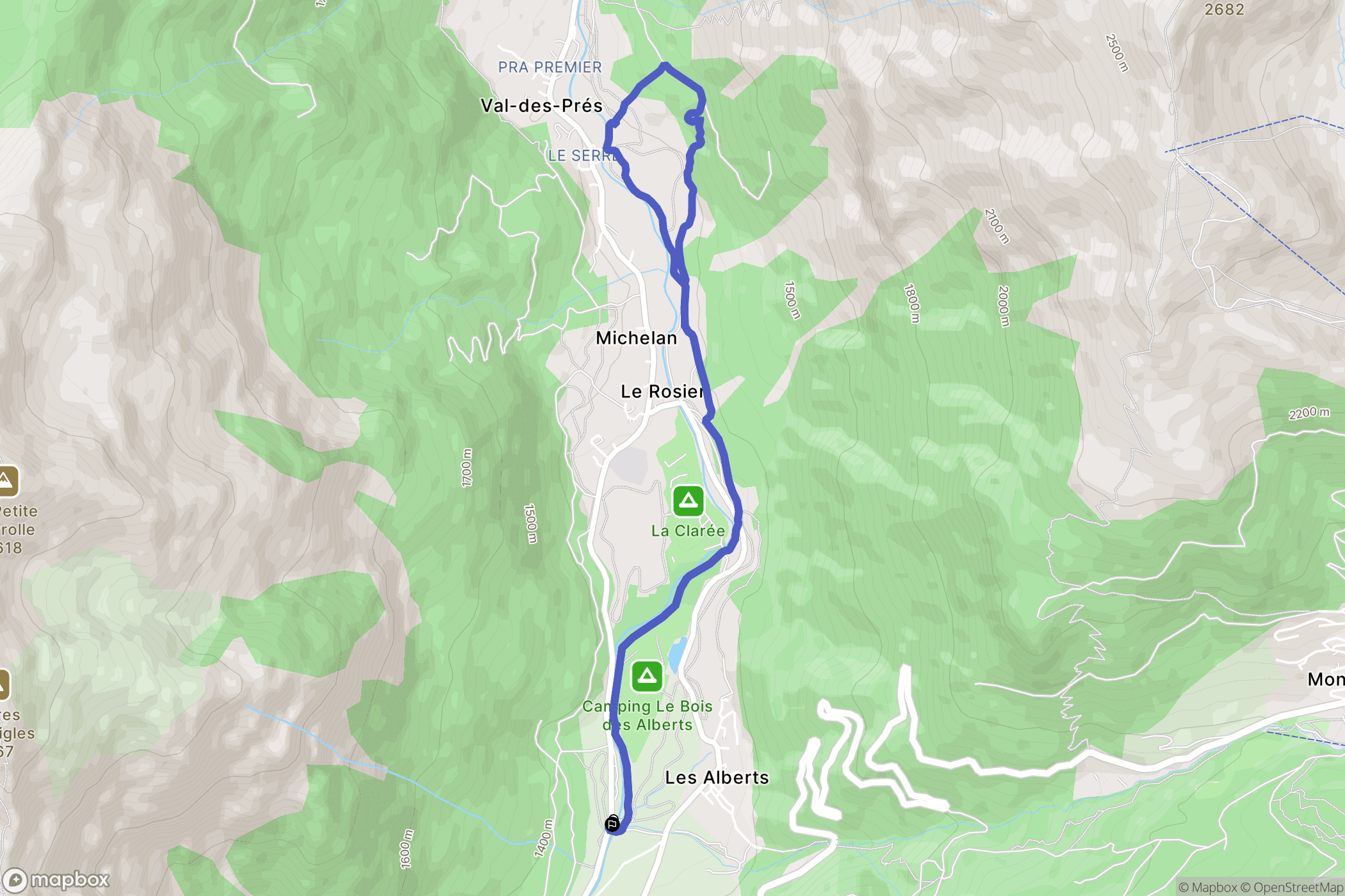 Val-des-Prés : carte du parcours de randonnée - France