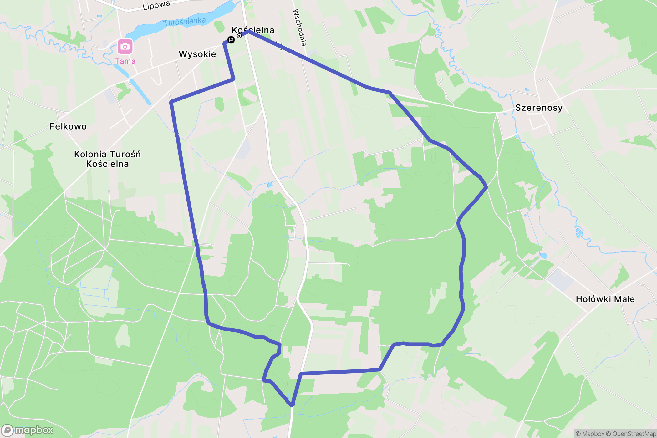 Turośń Kościelna: mapa trasy - Poland