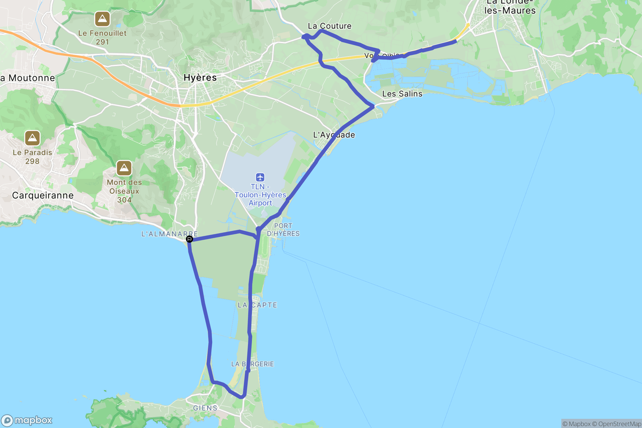 Hyères : carte du parcours de randonnée - France