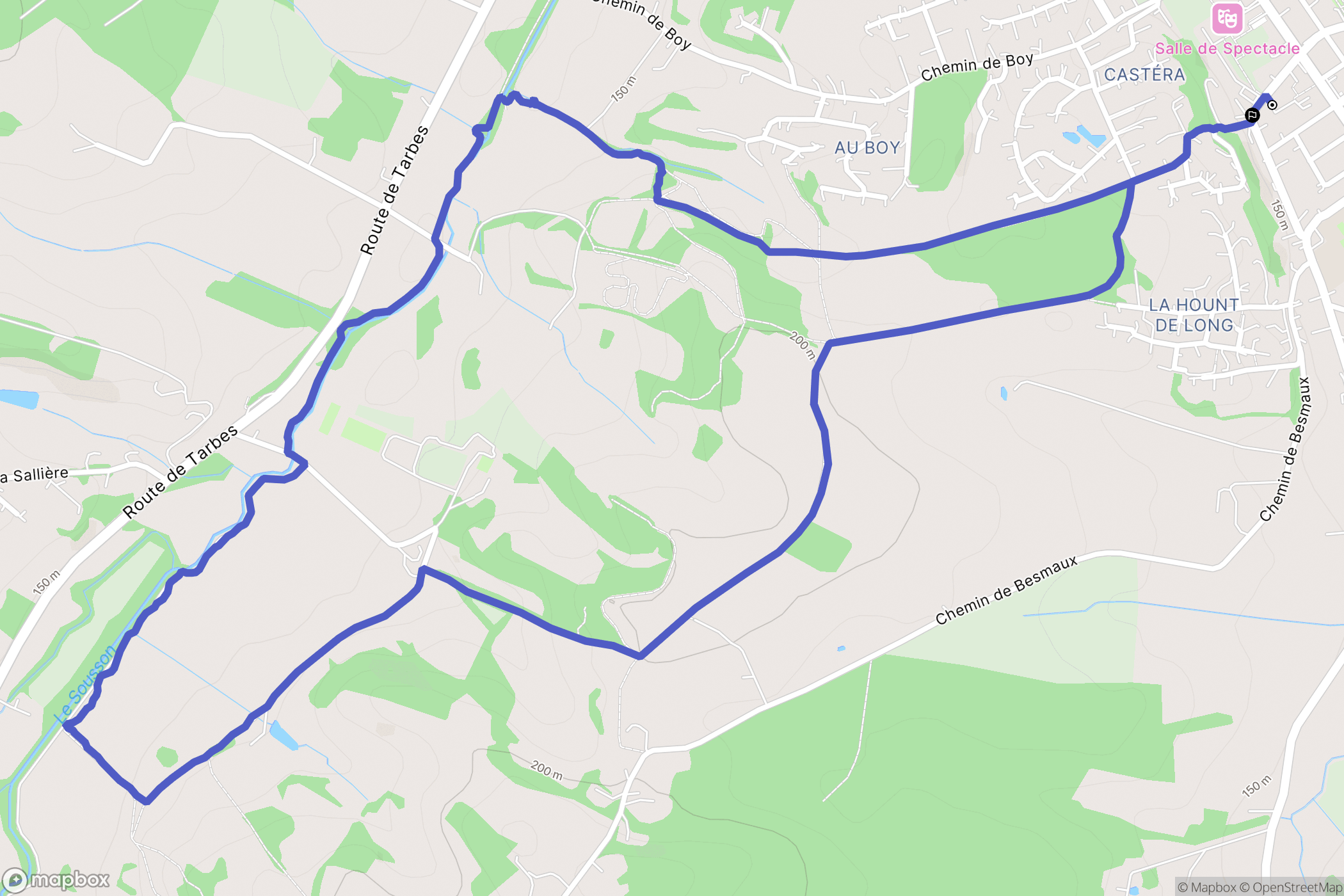 Pavie : carte du parcours de randonnée - France