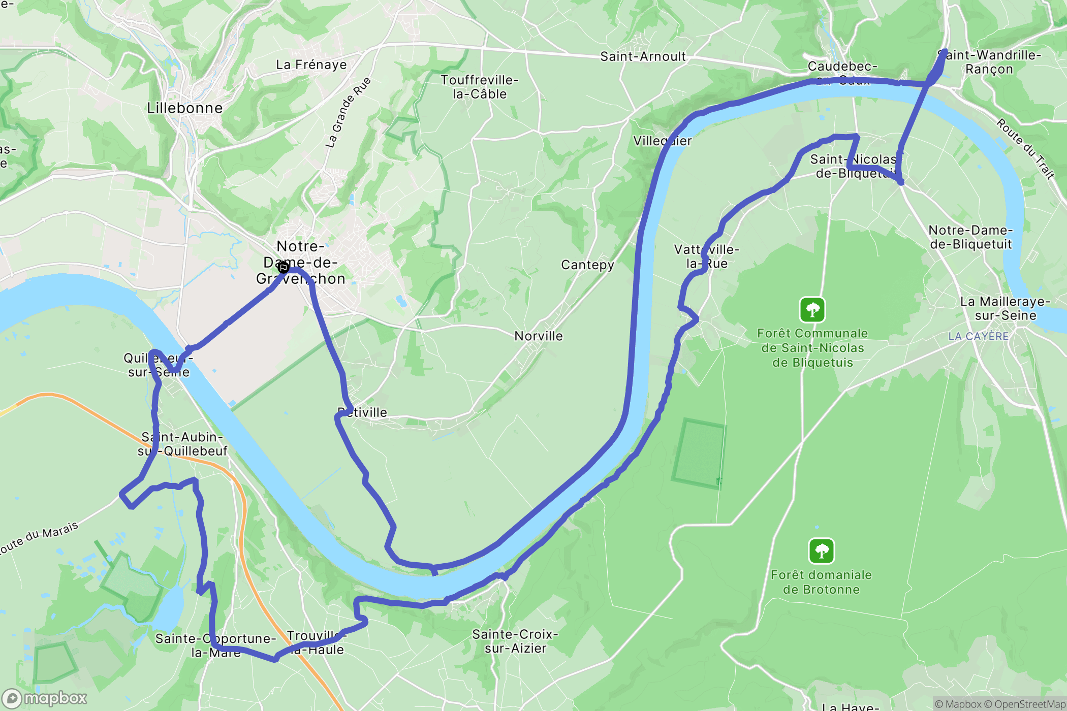 Port-Jérôme-sur-Seine : carte du parcours de randonnée - France