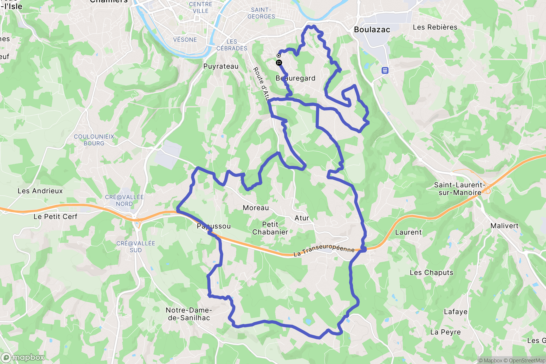 Boulazac Isle Manoire : carte du parcours de randonnée - France