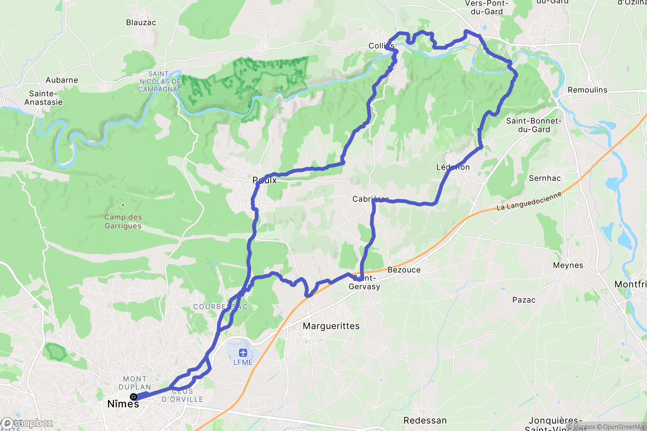 Nîmes : carte du parcours de randonnée - France