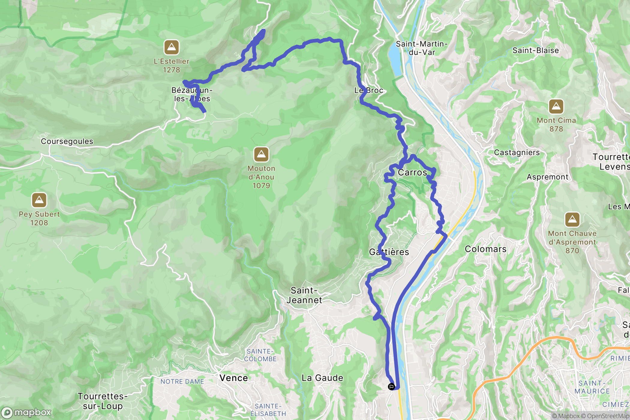 La Gaude : carte du parcours de randonnée - France